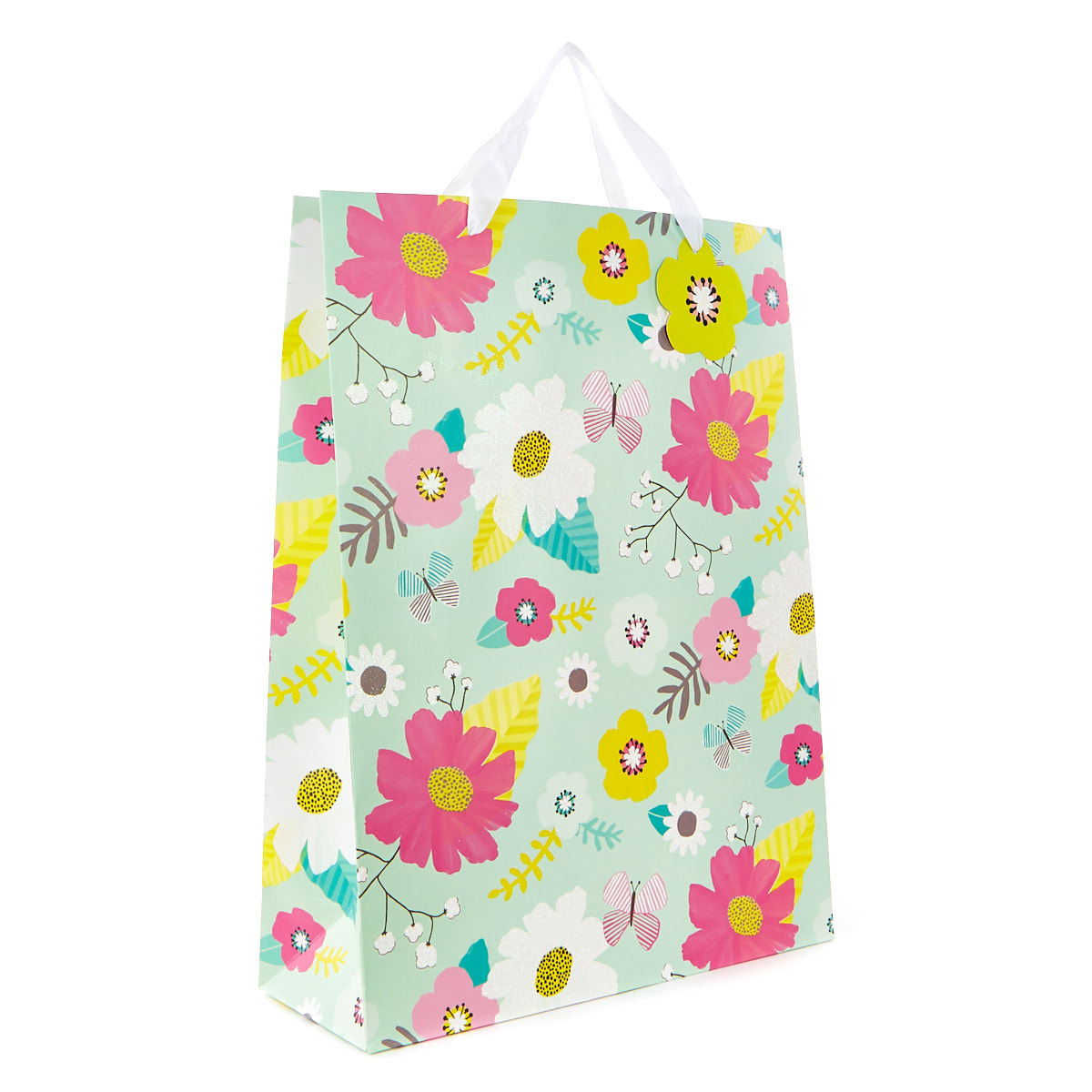 Extra Large Portrait Gift Bag - Mint Floral 