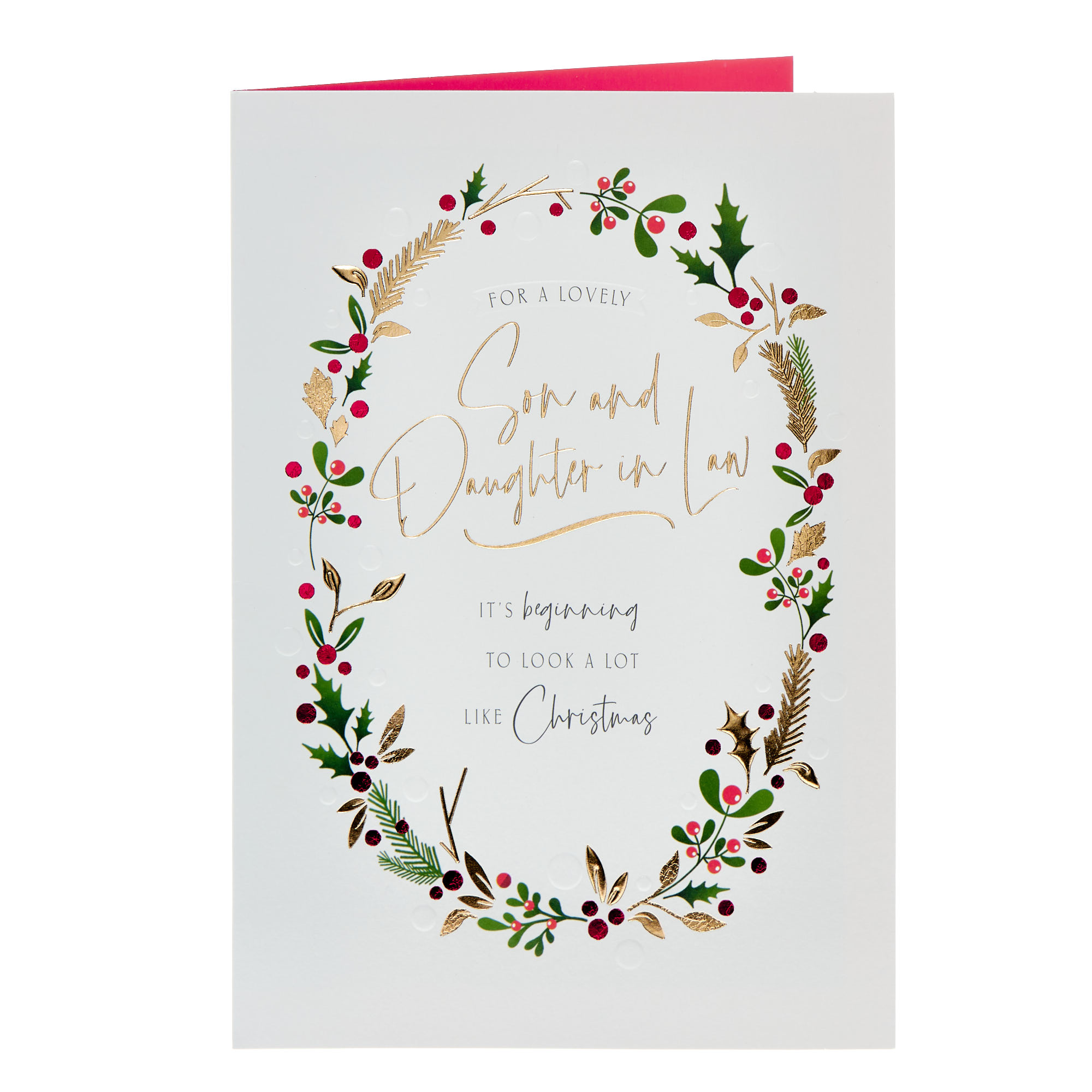 Son & Daughter In Law Holly Wreath Christmas Card