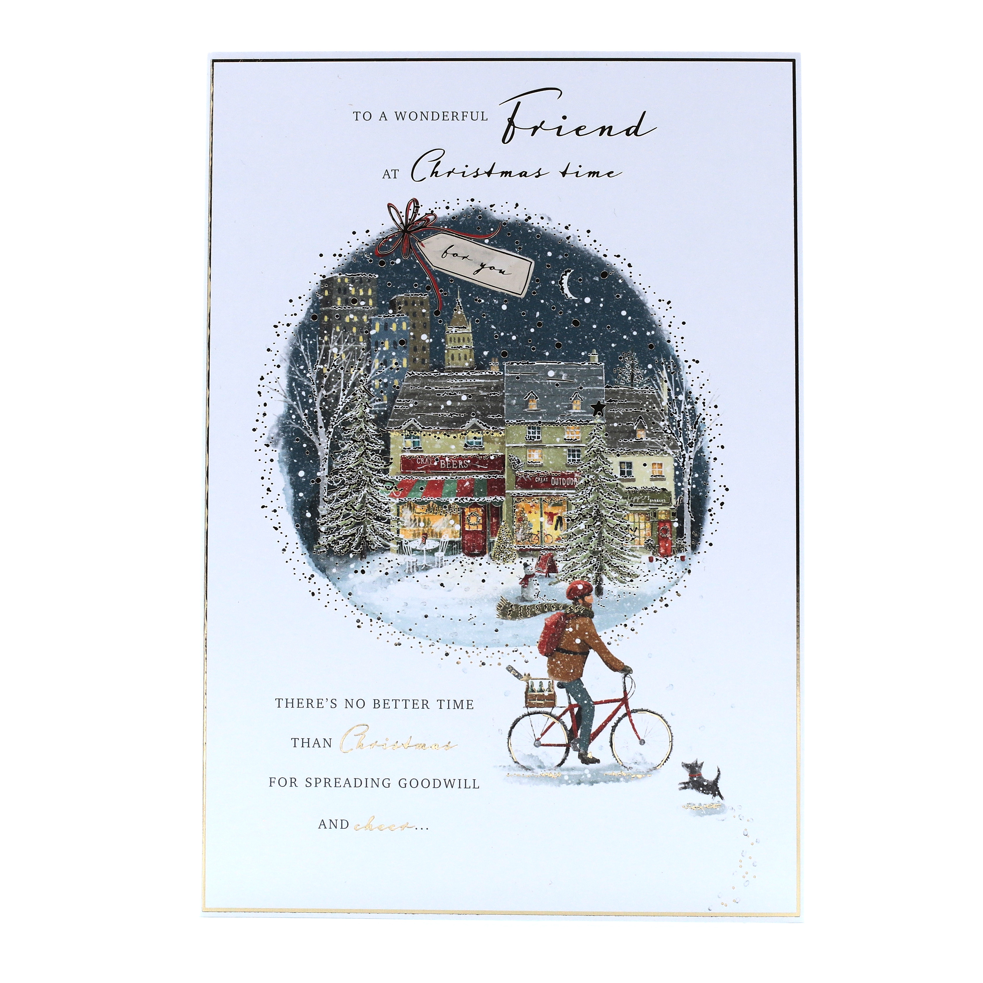 Christmas Card - Wonderful Friend, Man On Bike With Dog