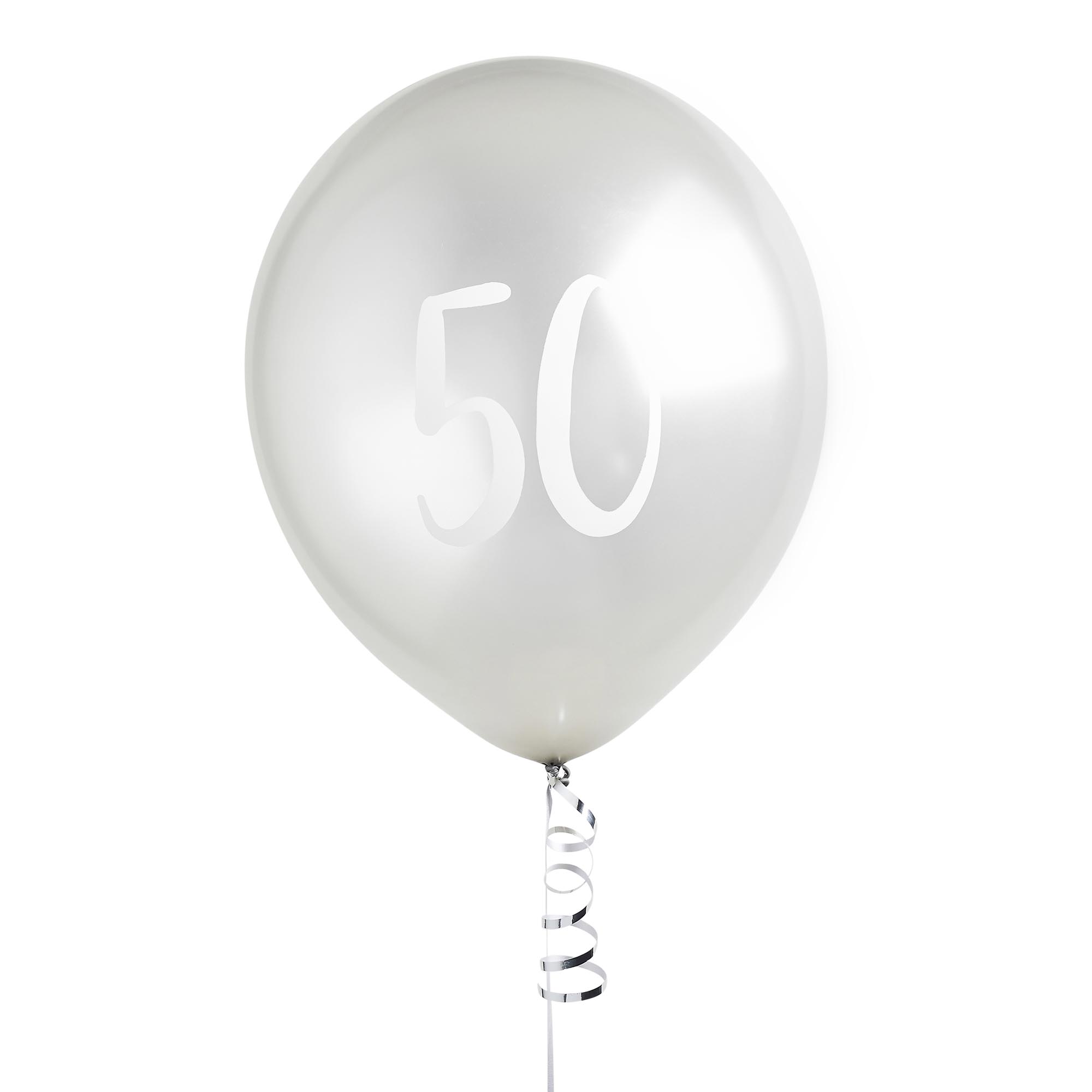 Metallic Silver Number Latex Balloons - Pack of 5 (Milestone Ages)