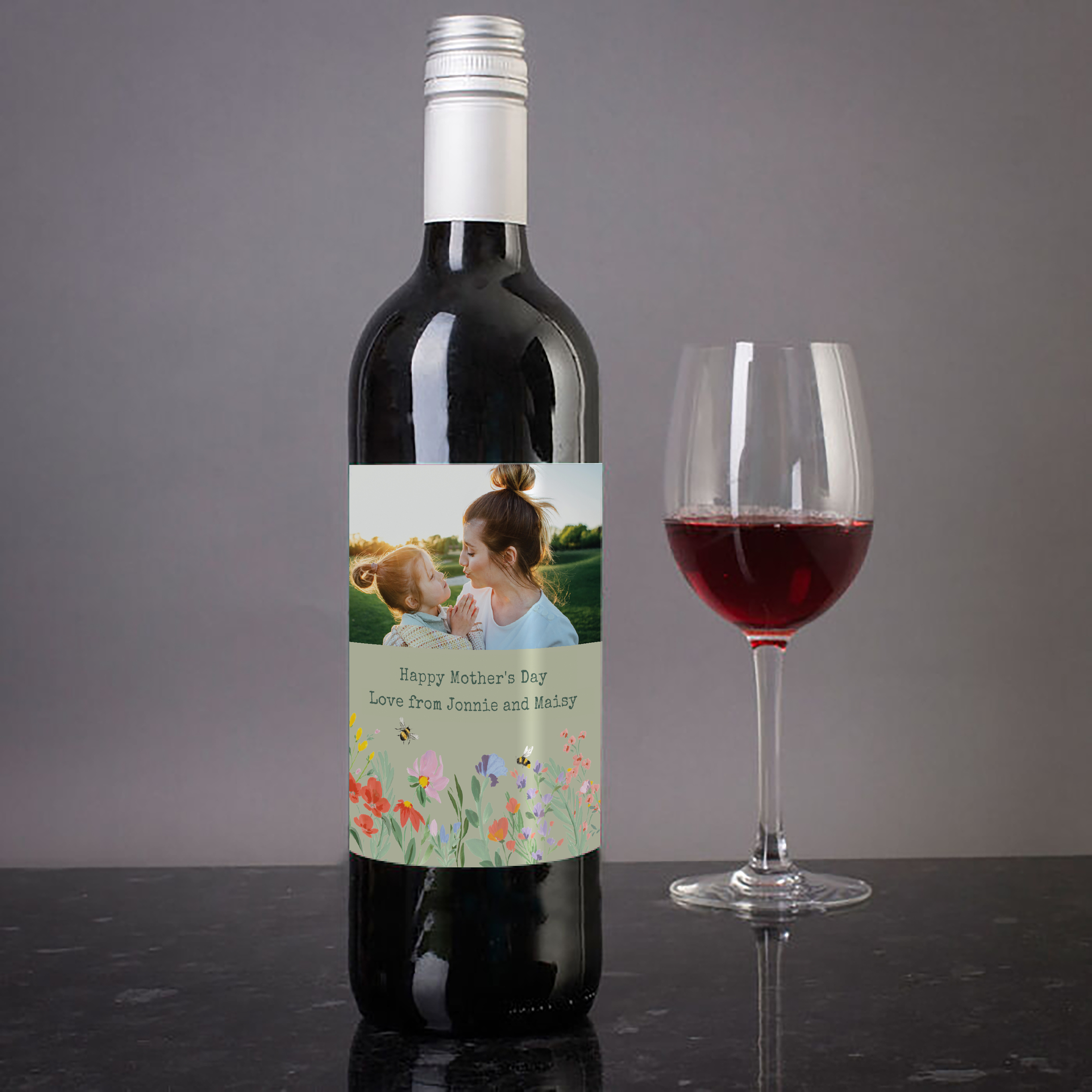 Personalised Wine - Photo Upload - Green Floral