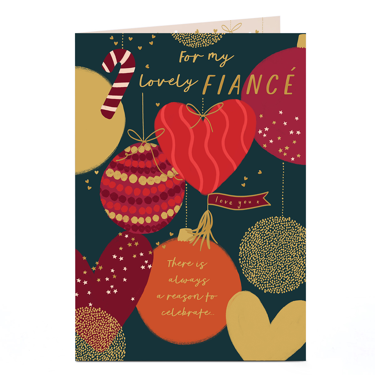 Christmas Card - Heart Baubles, Fiance