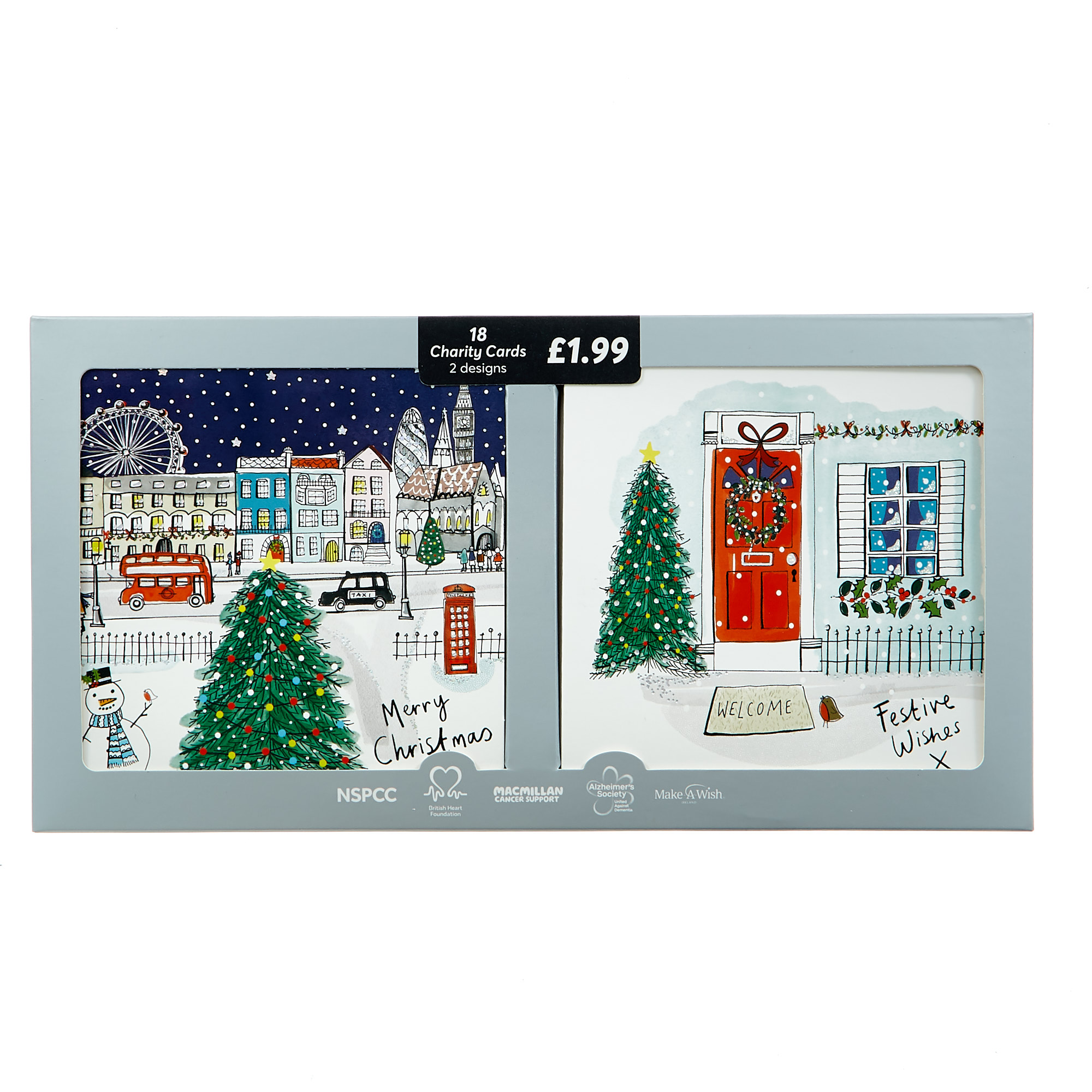 18 Festive Scene Charity Christmas Cards - 2 Designs 