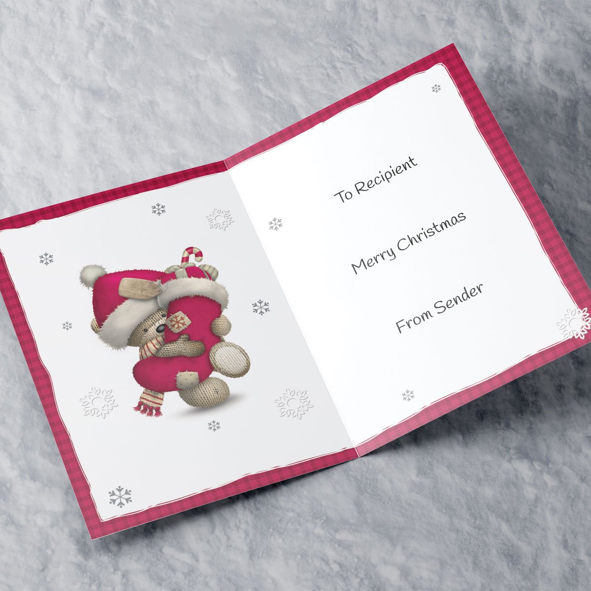 Personalised Hugs Bear Christmas Card - Bear & Stocking