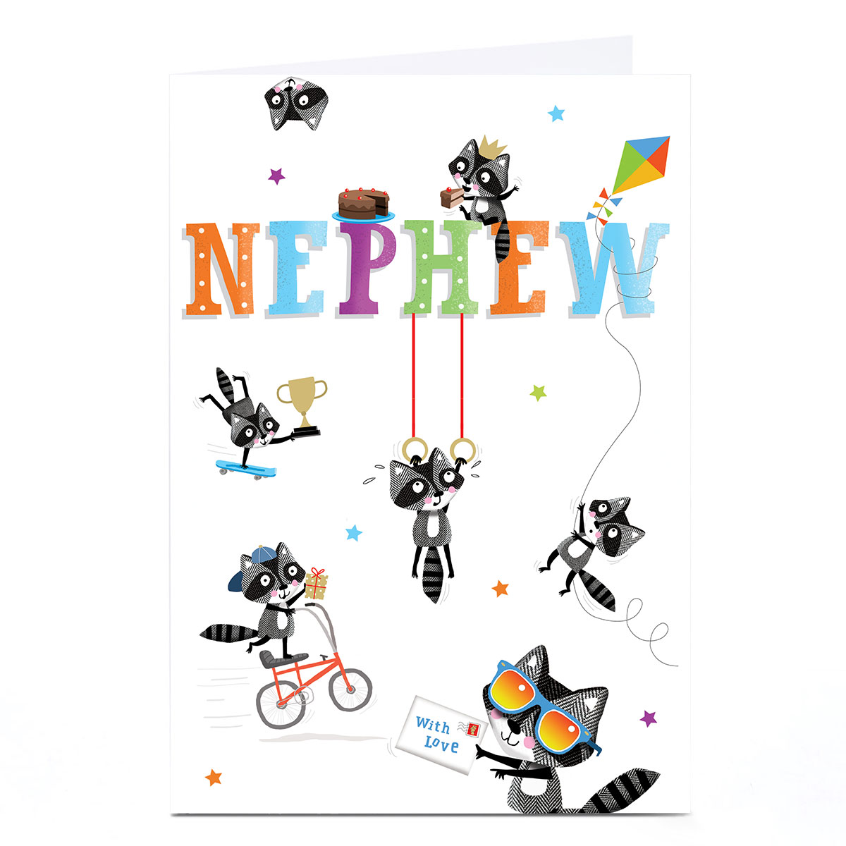 Personalised Birthday Card - Party Racoons, Nephew