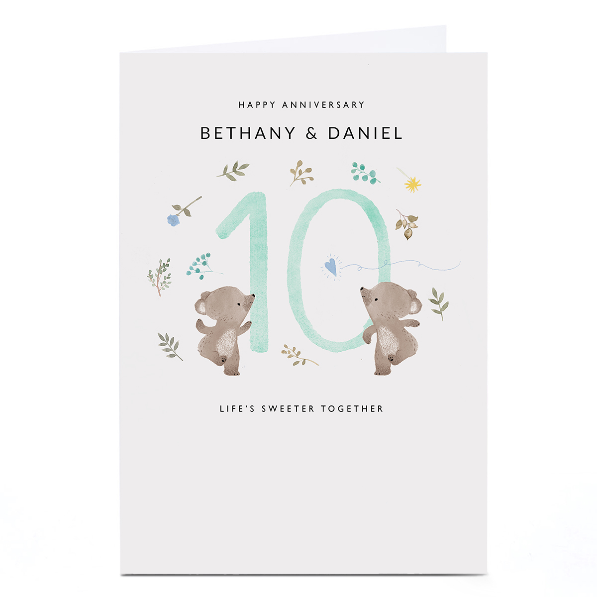 Personalised 10th Anniversary Card - Bears, Sweeter Together