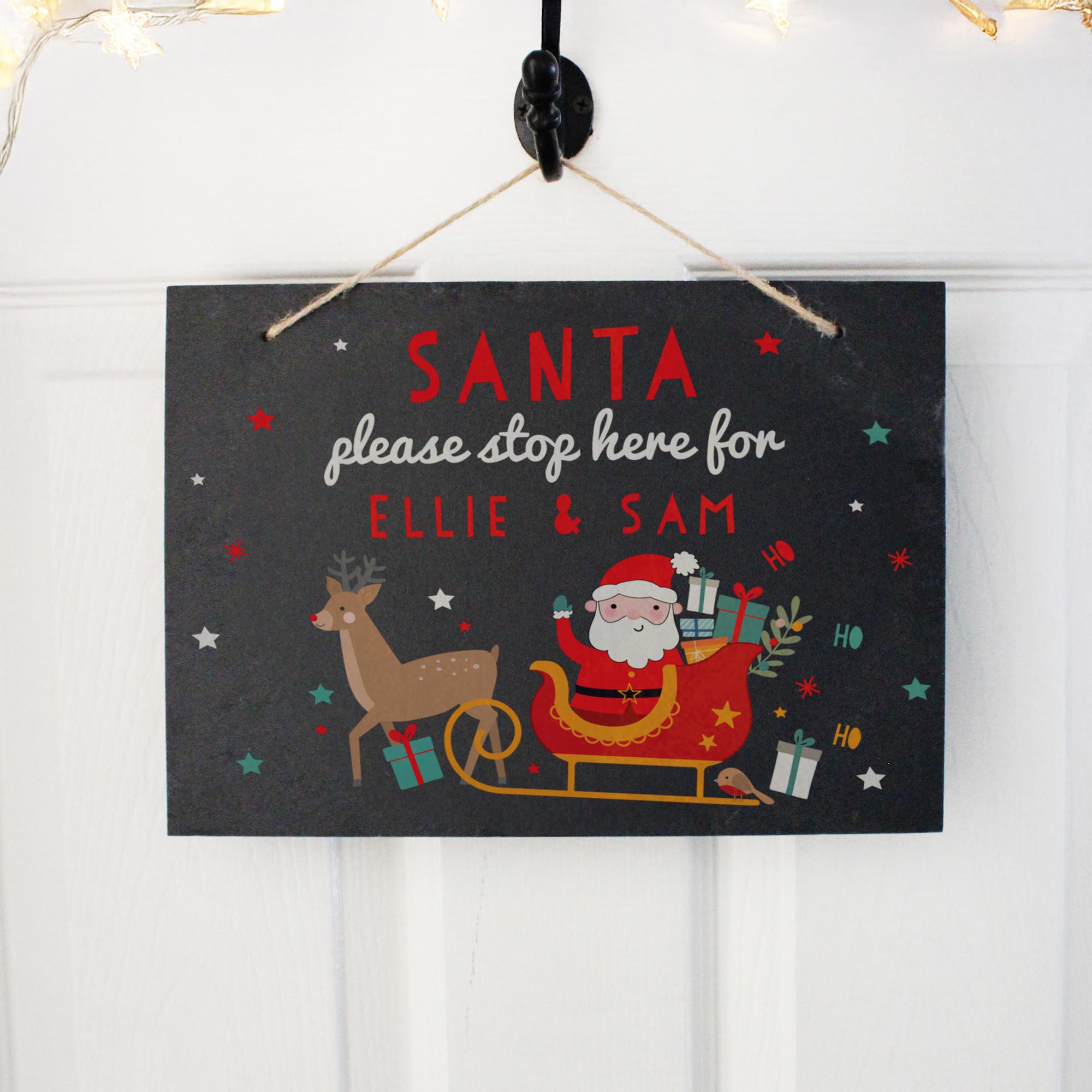 Personalised Santa Stop Here Slate Sign,  Personalised Santa Stop Here Slate Sign