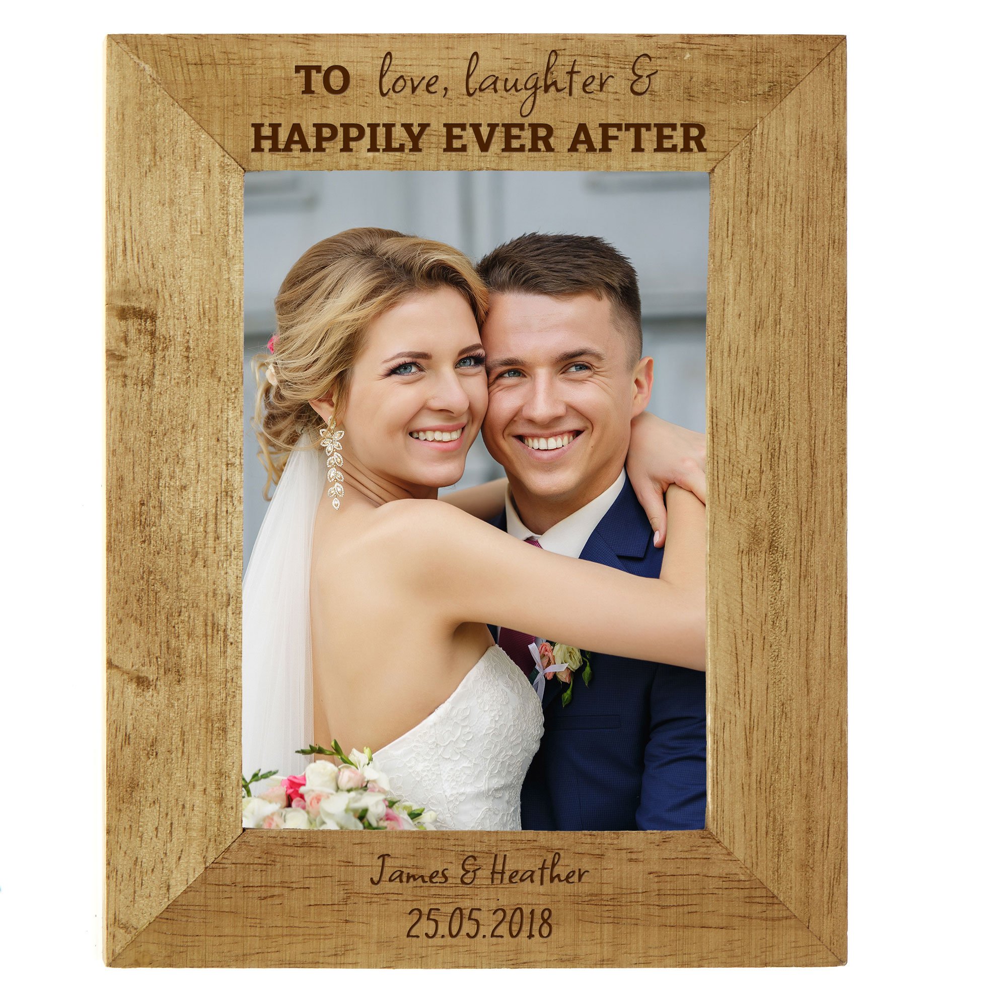 Personalised Engraved Wooden Photo Frame - Happily Ever After