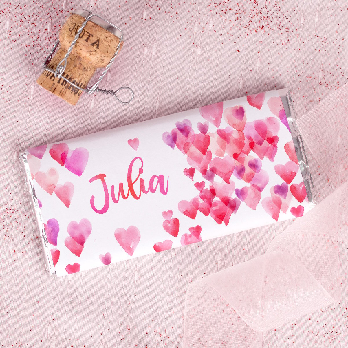 Personalised Chocolate Bar - Watercolour Hearts