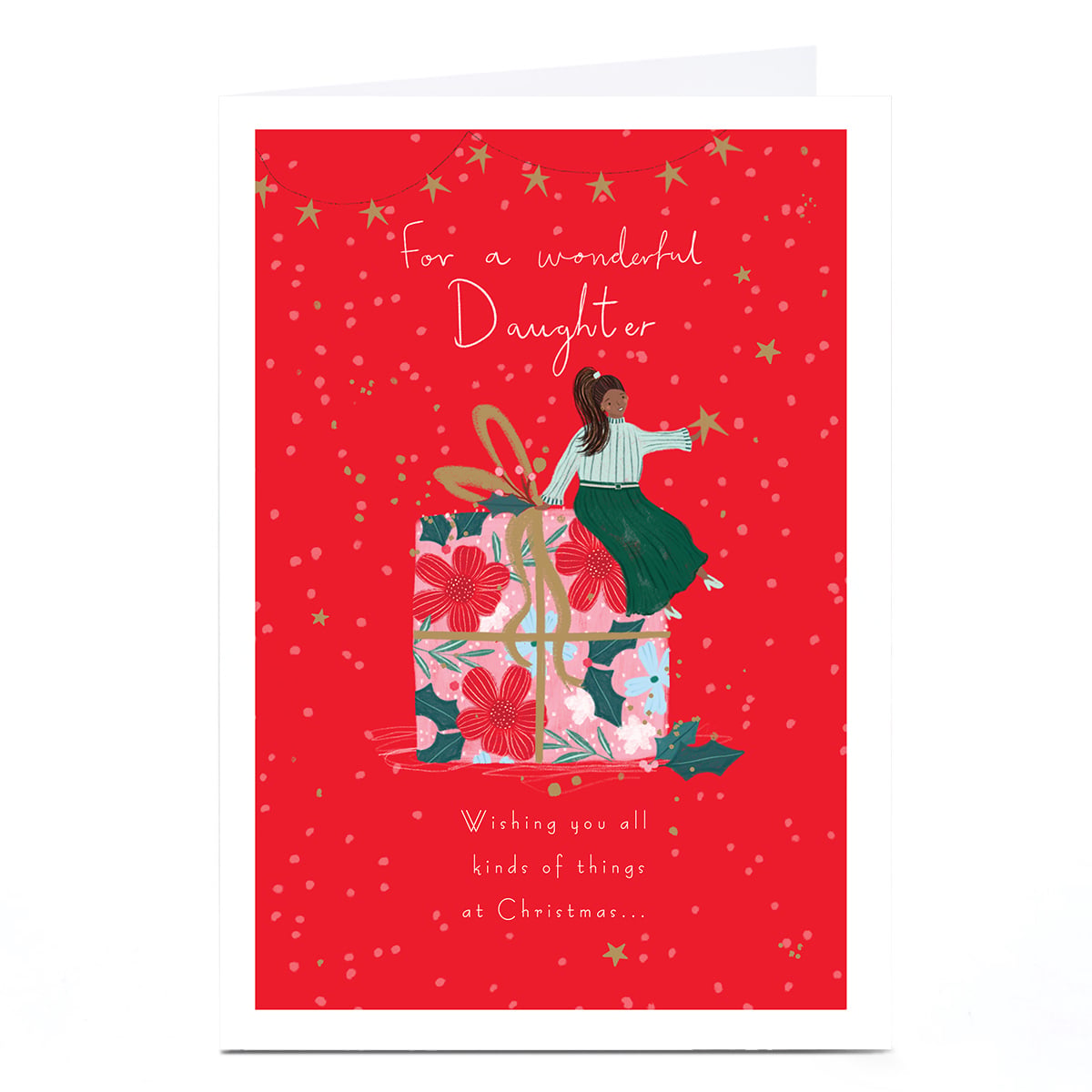 Christmas Card - Perched on Present, Daughter