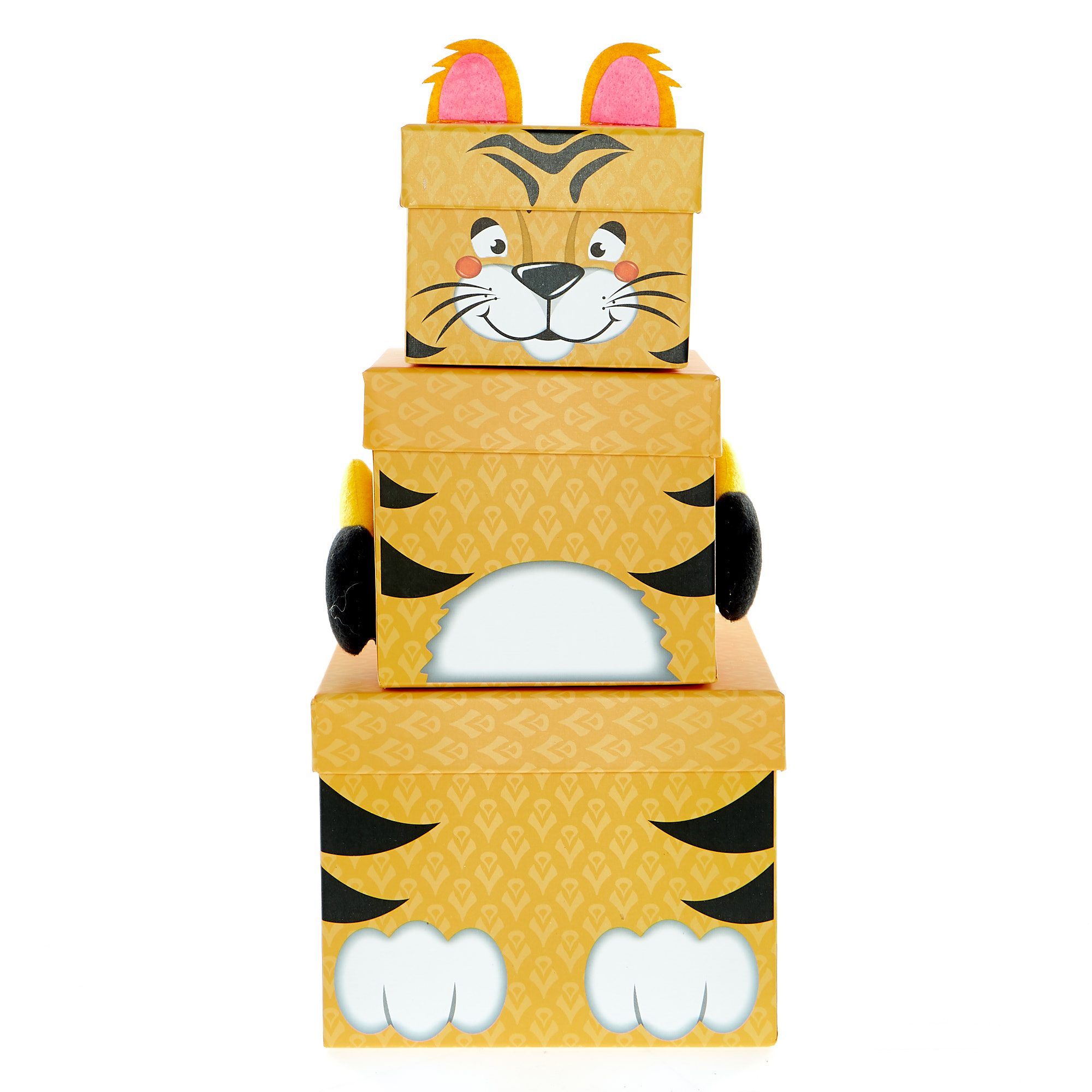 Stackable Plush Tiger Gift Boxes - Pack Of 3