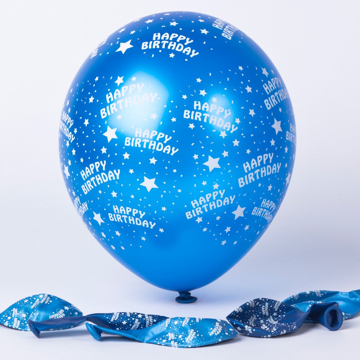 Metallic Blue Stars Happy Birthday Helium Latex Balloons - Pack Of 6 