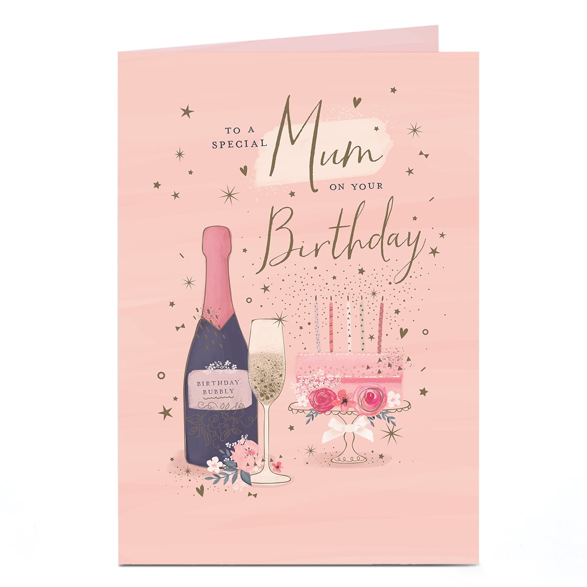 Birthday Card - Pink Champagne and Cake, To A Special Mum