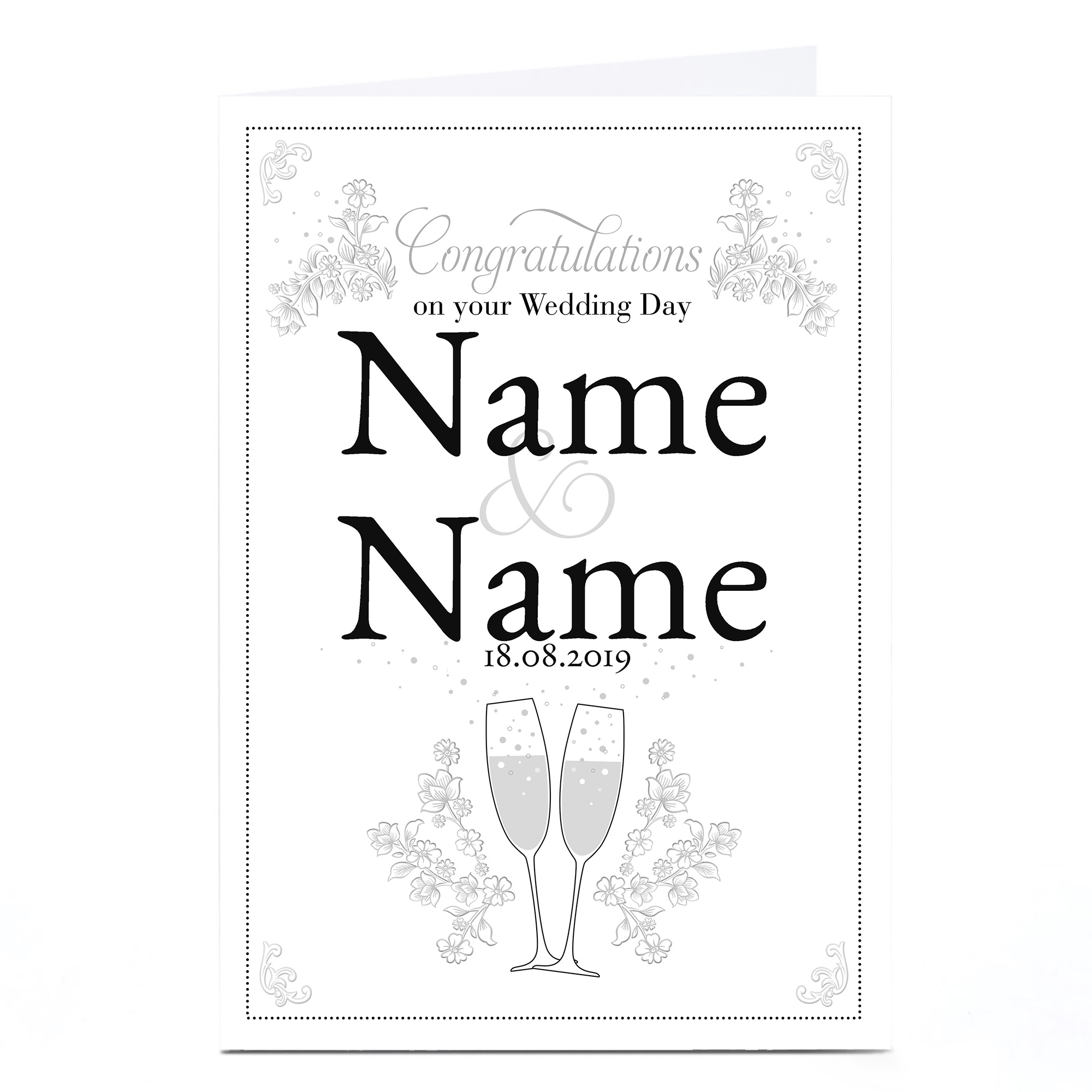 Personalised Wedding Card - Monochrome Congratulations, Any Names & Date