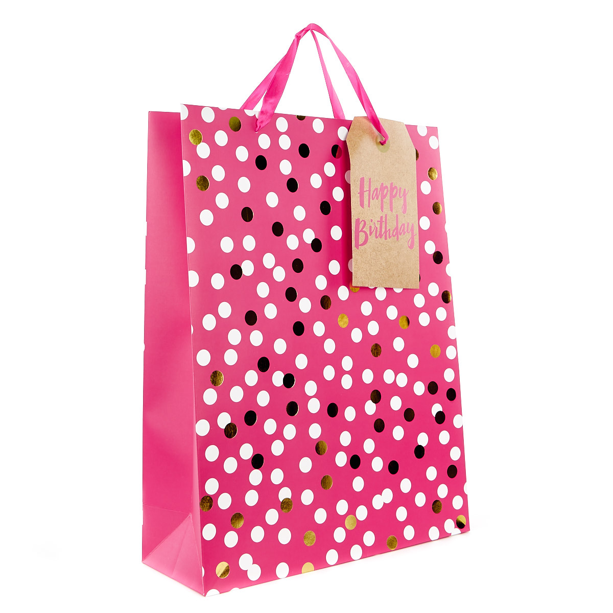 Extra Large Portrait Gift Bag - Pink Spots, Happy Birthday