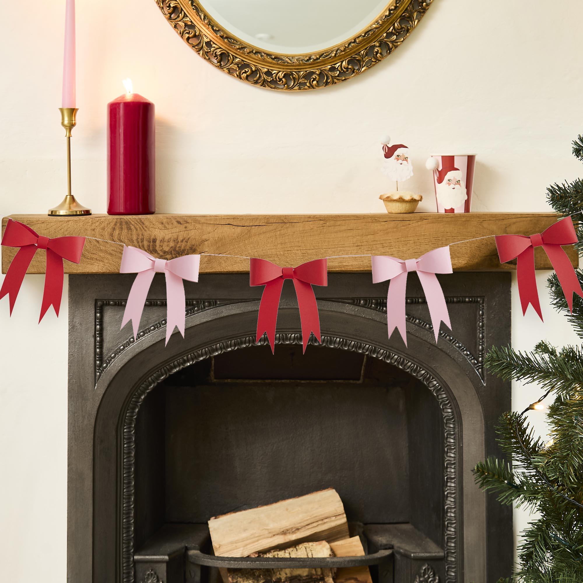 Pink & Red Bow 3D Card Garland 2.5m