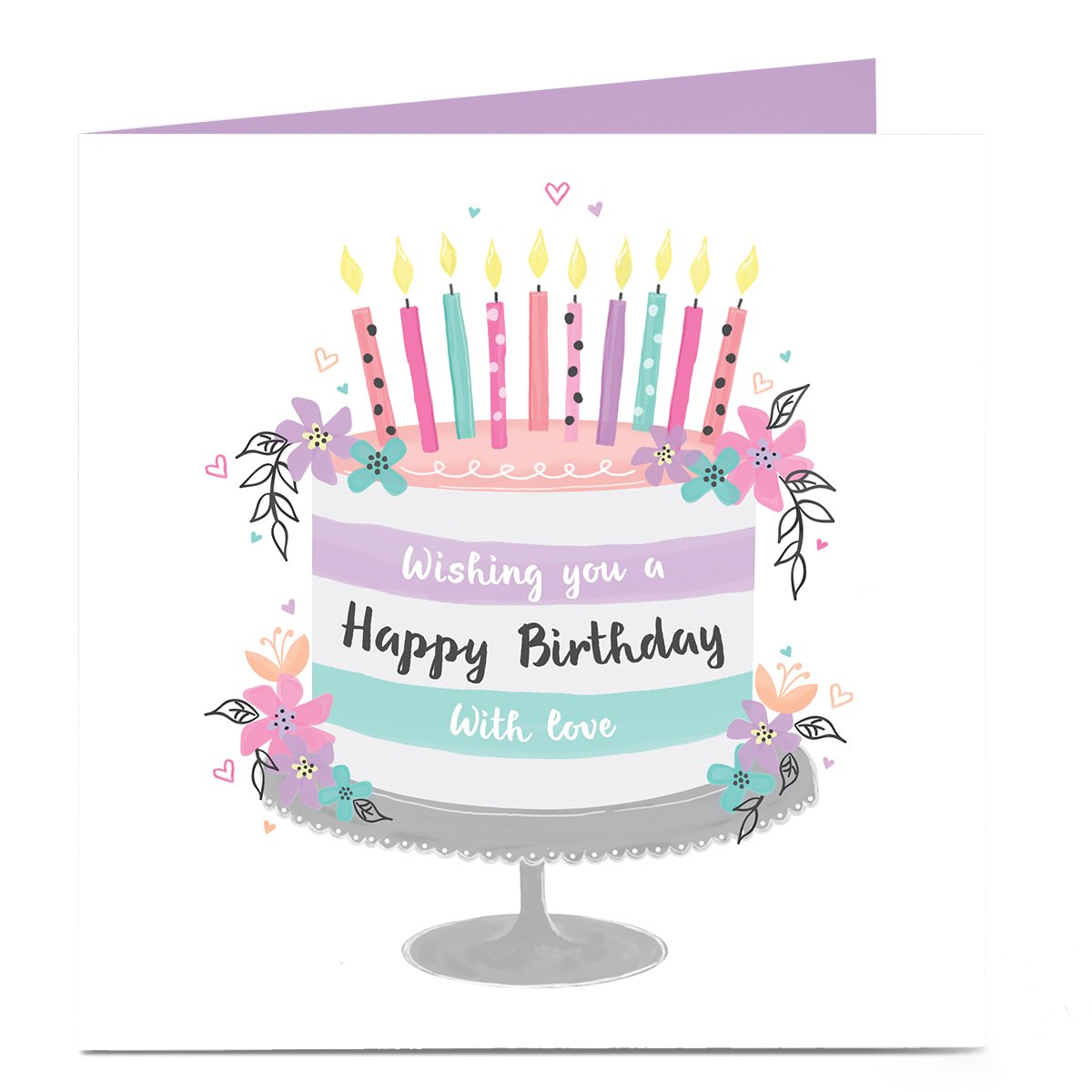 Personalised Charity Birthday Card - Pastel Cake & Candles