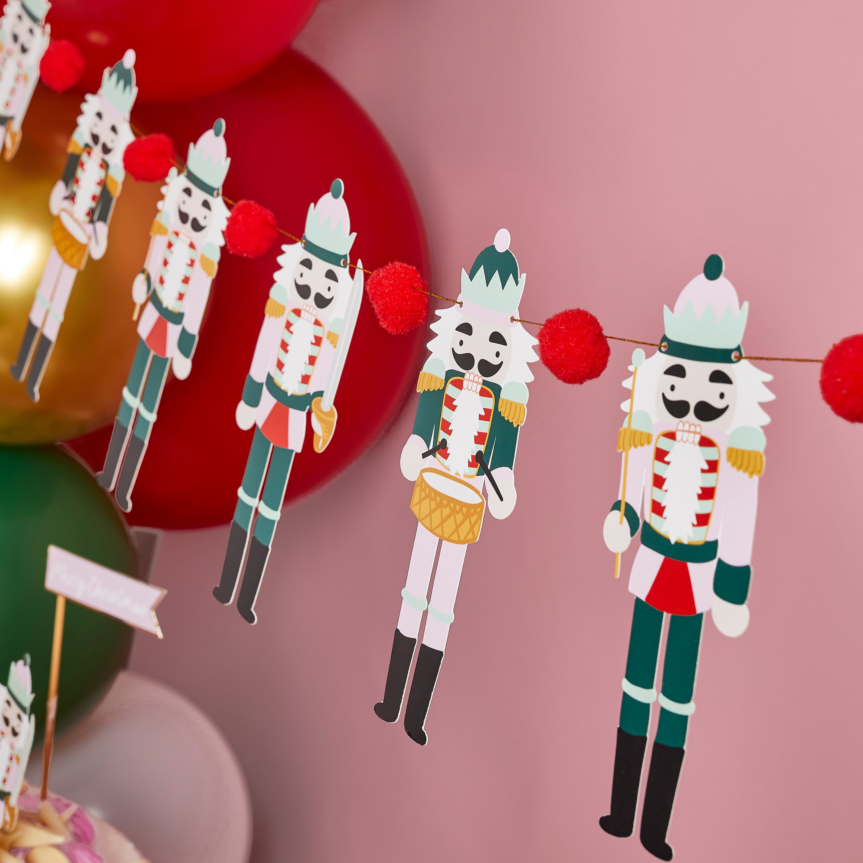 Nutcracker Pom Pom Card Garland 2m