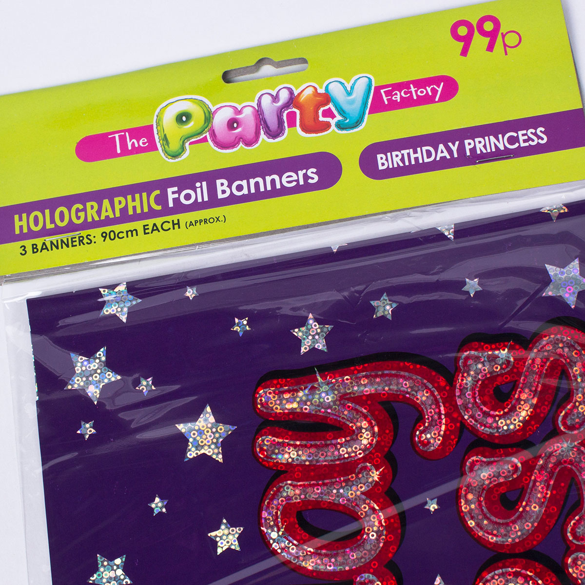 Holographic Happy Birthday Purple Foil Banners - Pack of 3
