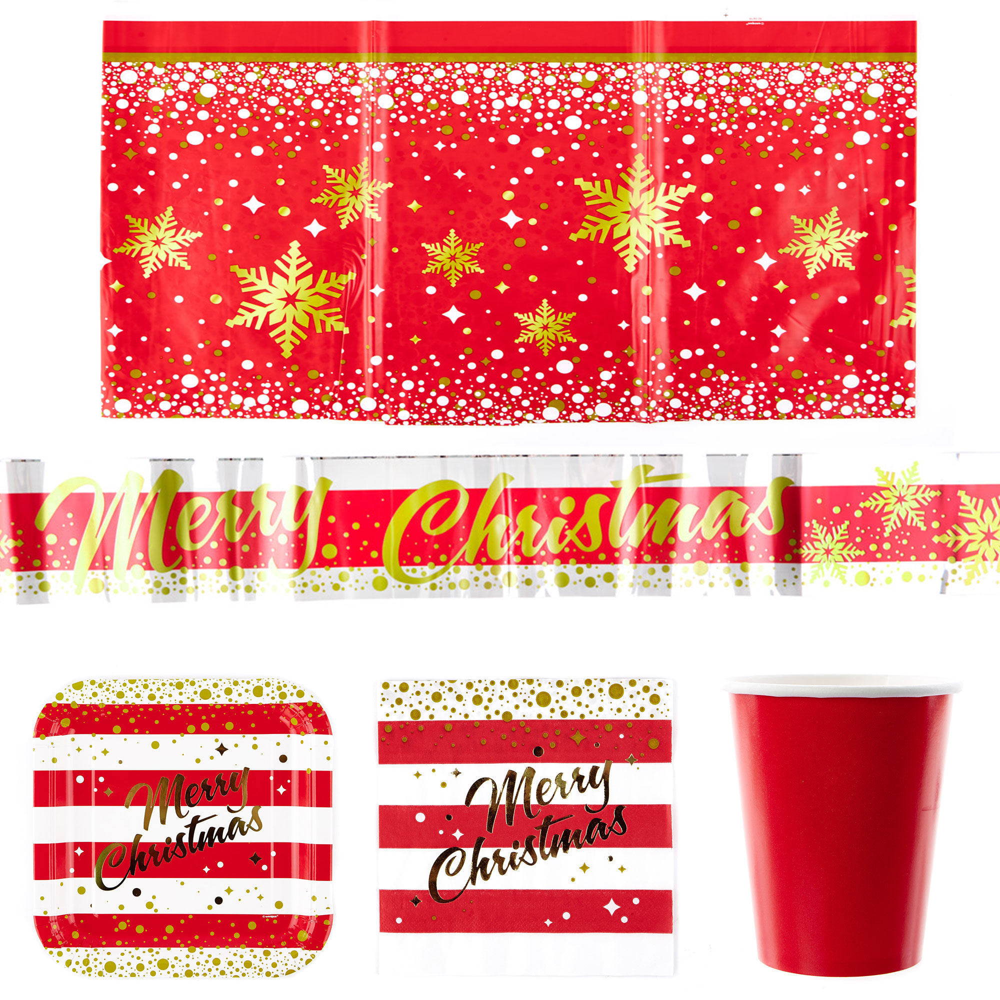 Red & Gold Christmas Party Tableware Bundle - 16 Guests