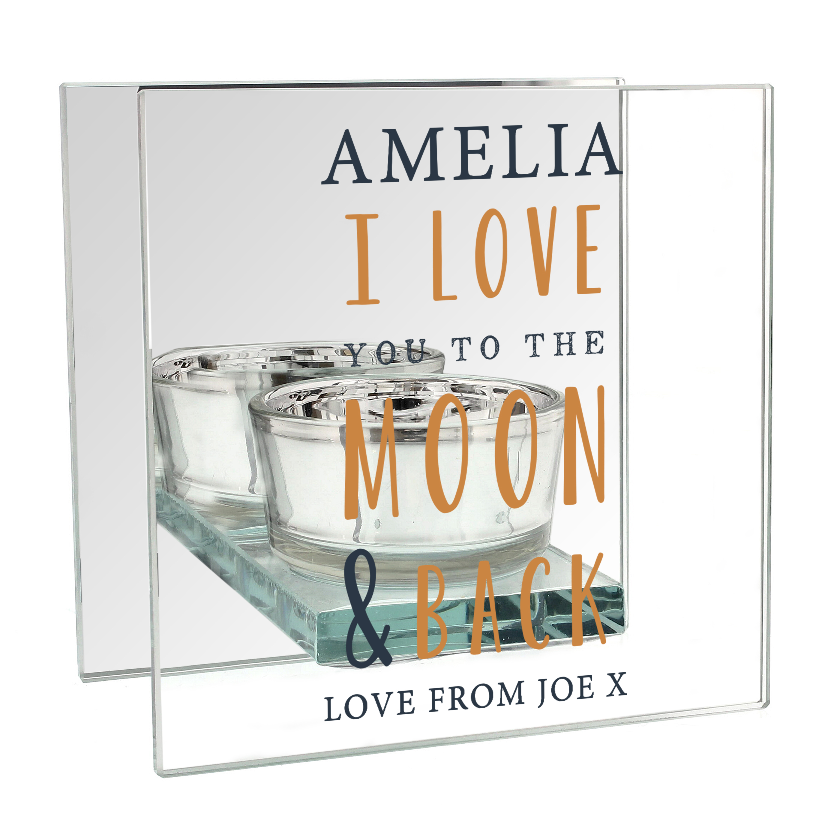 Personalised Glass Square Candle Holder - To The Moon & Back