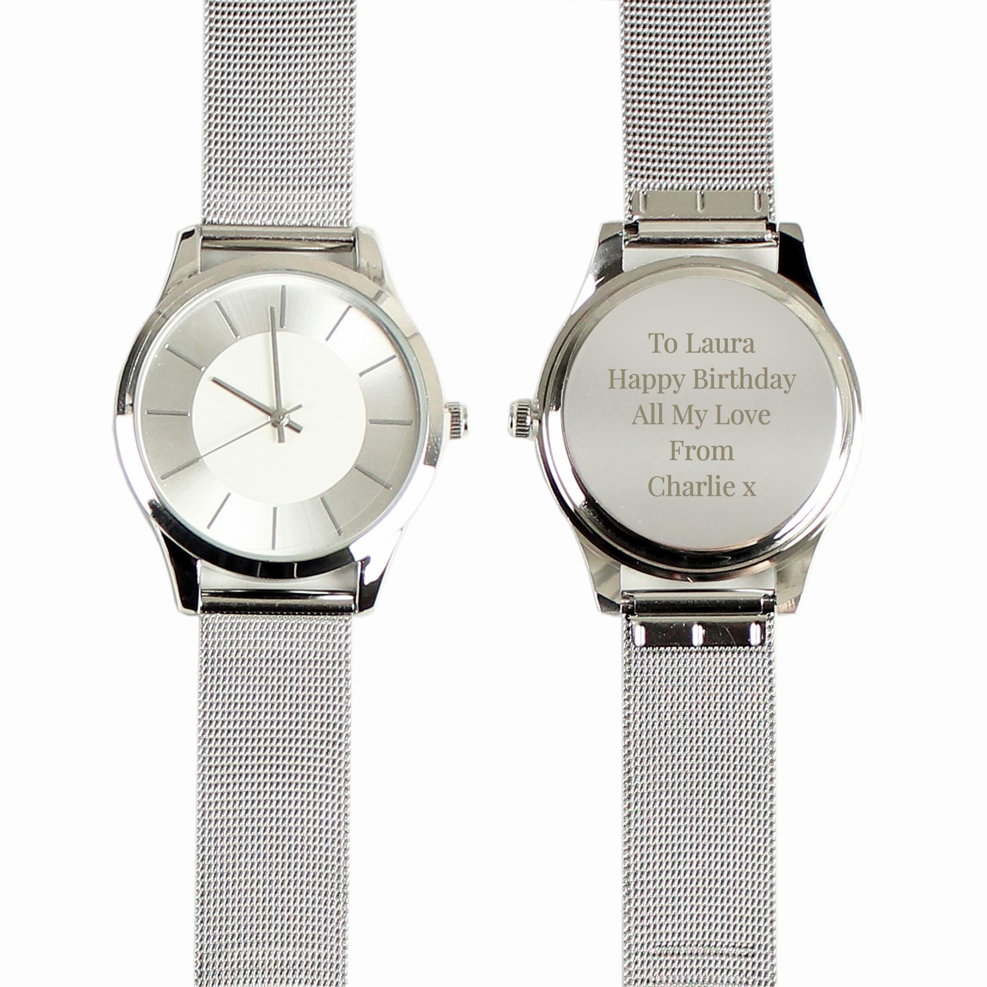 Personalised Silver Watch with Mesh Style Strap 