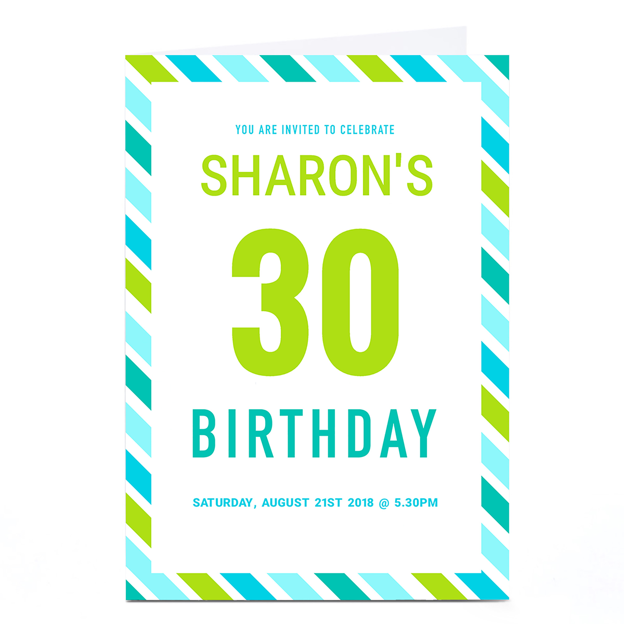 Personalised Birthday Party Invitation - Blue and Green