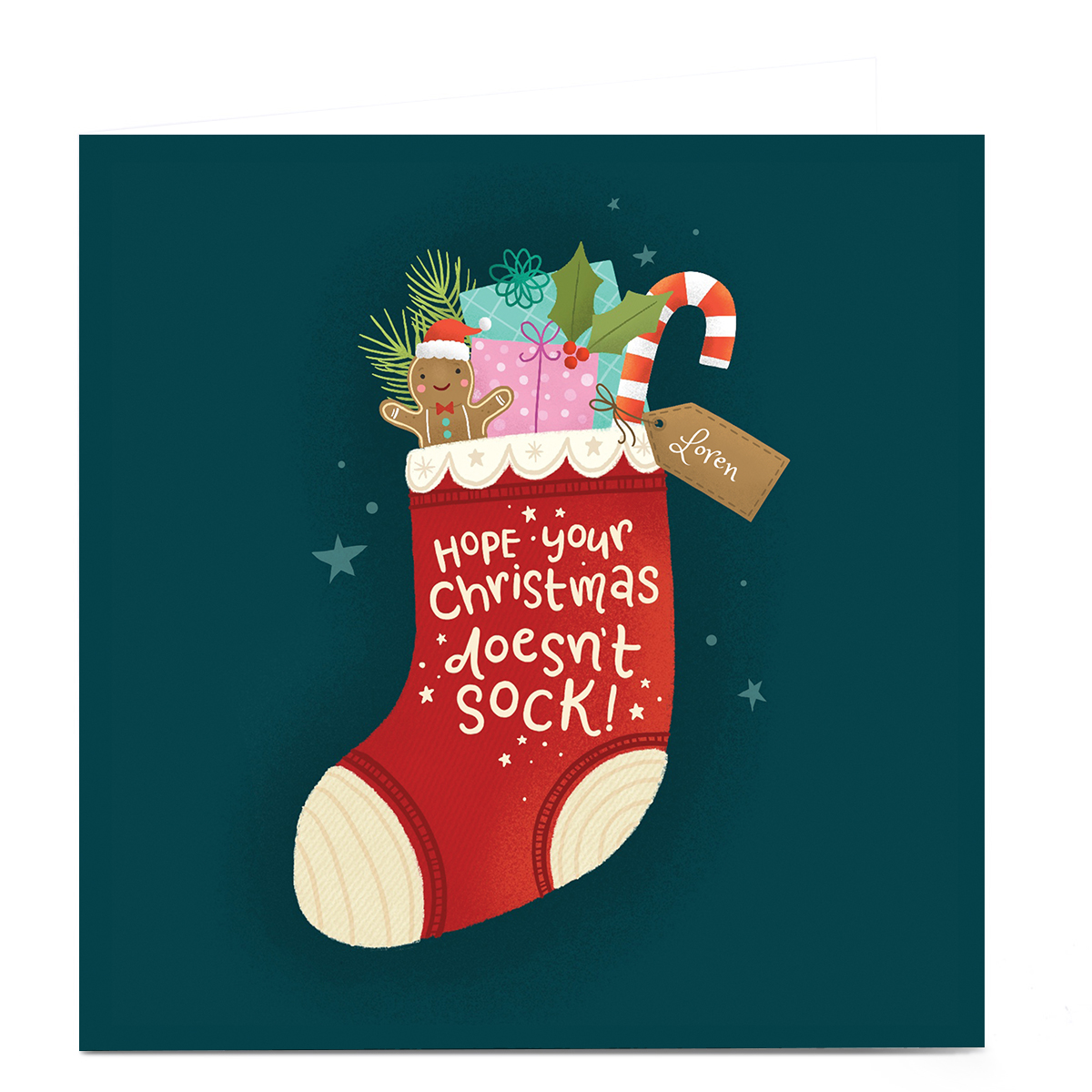 Personalised Blue Kiwi Christmas Card - Stocking