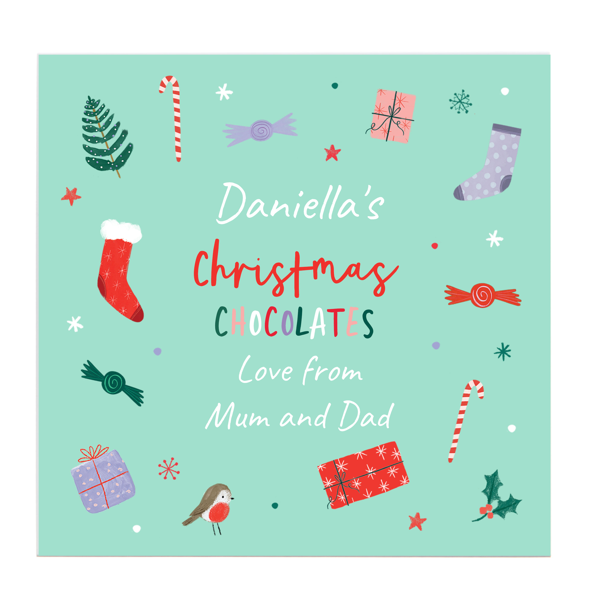 Personalised Christmas Belgian Chocolates - Festive Icons, Any Name