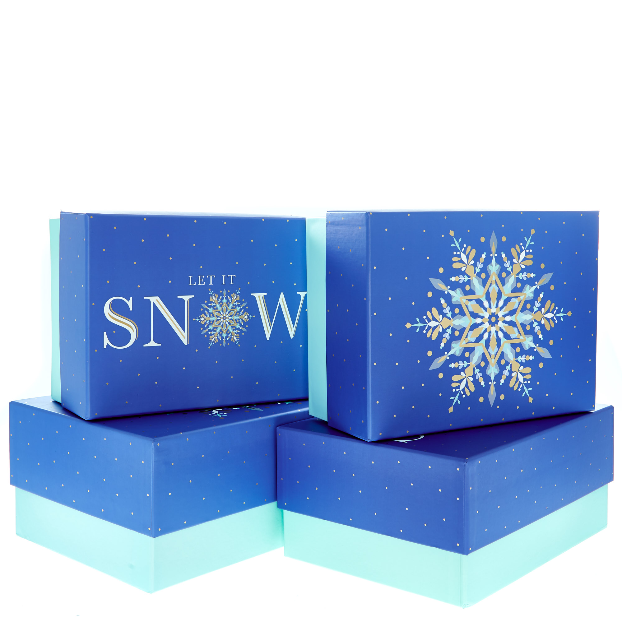 Blue Snowflakes Christmas Gift Boxes - Set Of 4