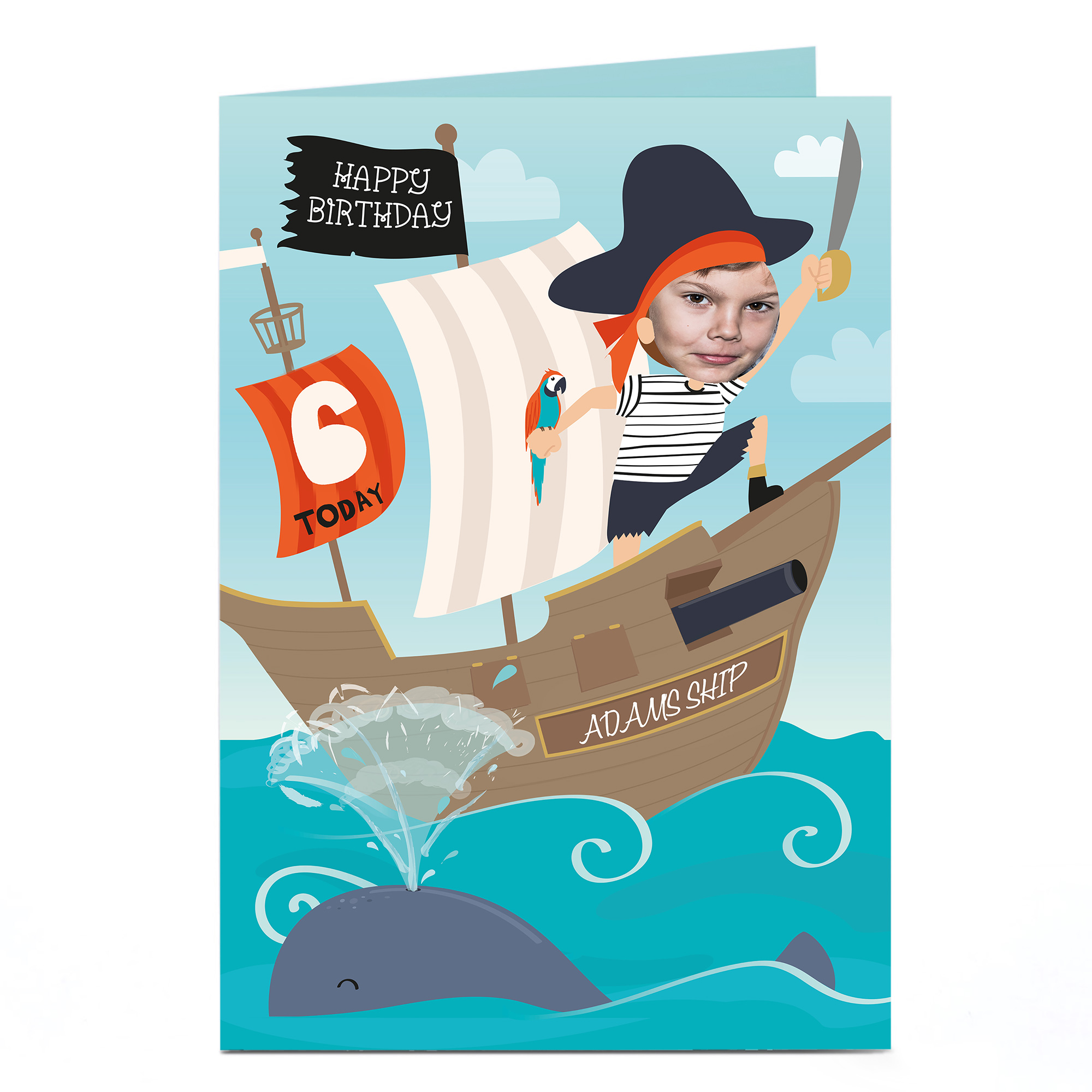 Photo Editable Age Birthday Card - Pirate & His Ship