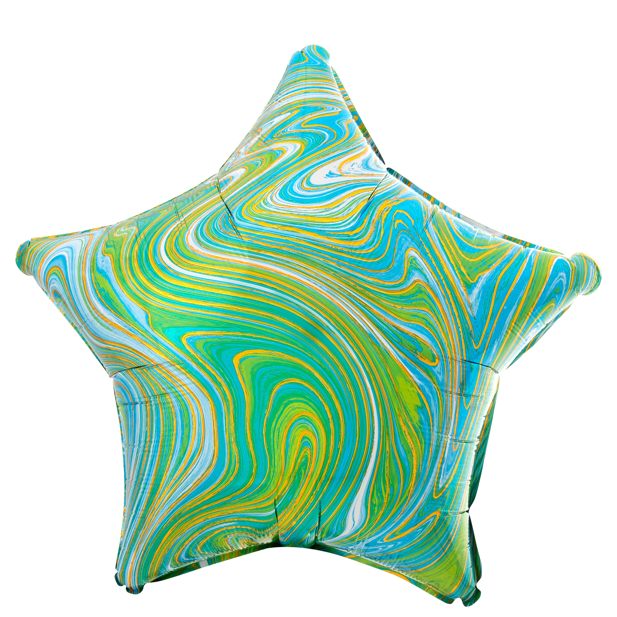 Blue & Green Star Marble-Effect 19-Inch Foil Helium Balloon