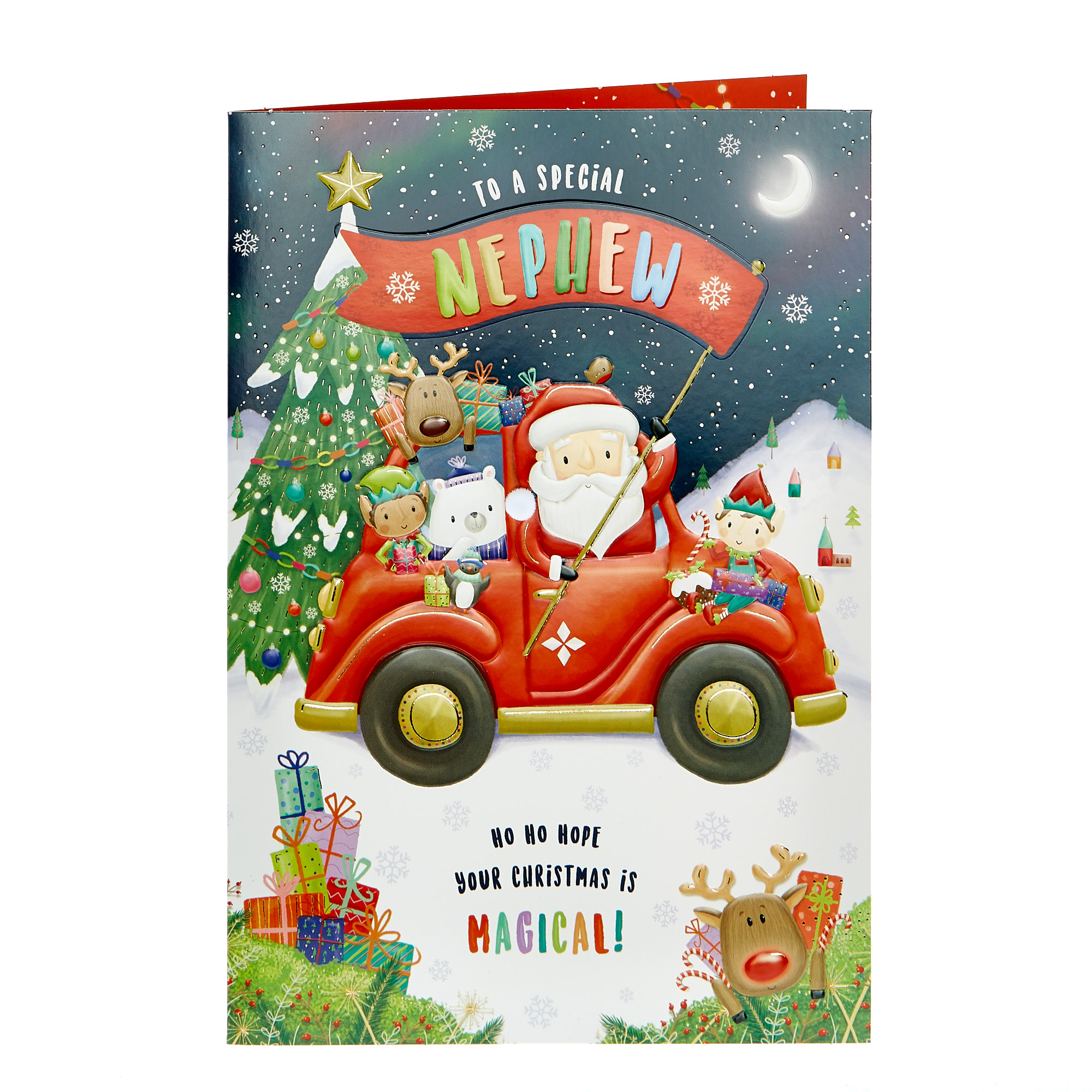 Christmas Card - Nephew Santa in Red Car