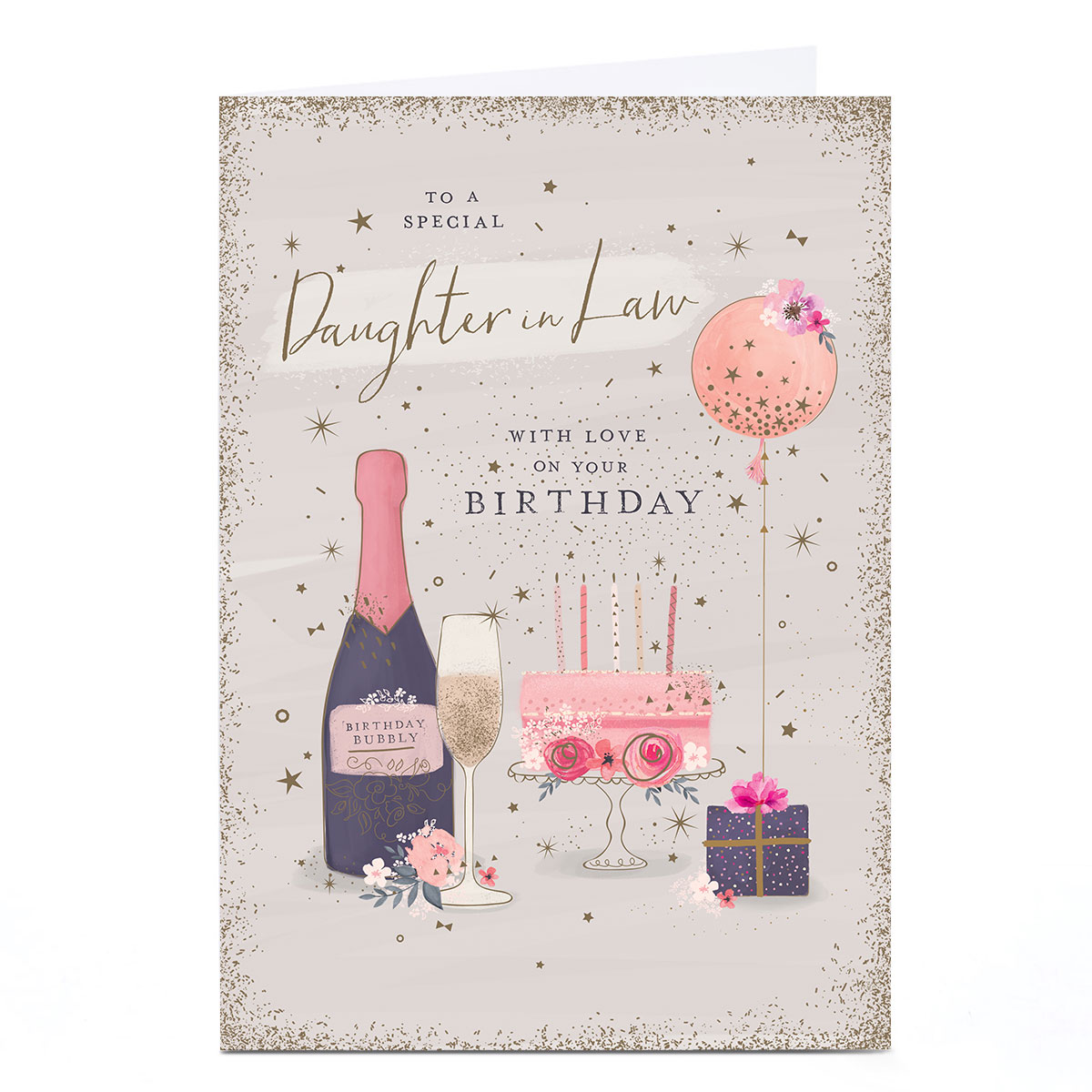Personalised Birthday Card - Sparkle Champagne and Cake, Daughter-in-Law