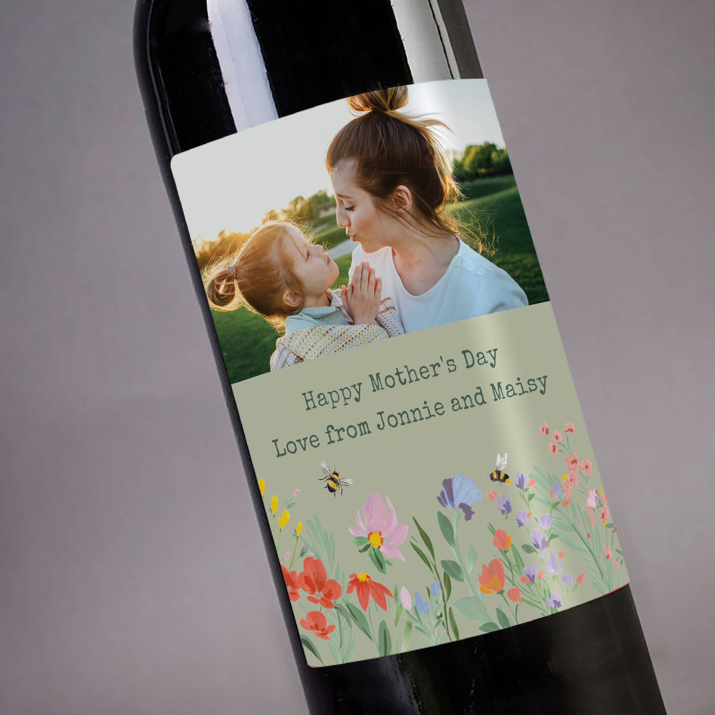 Personalised Wine - Photo Upload - Green Floral