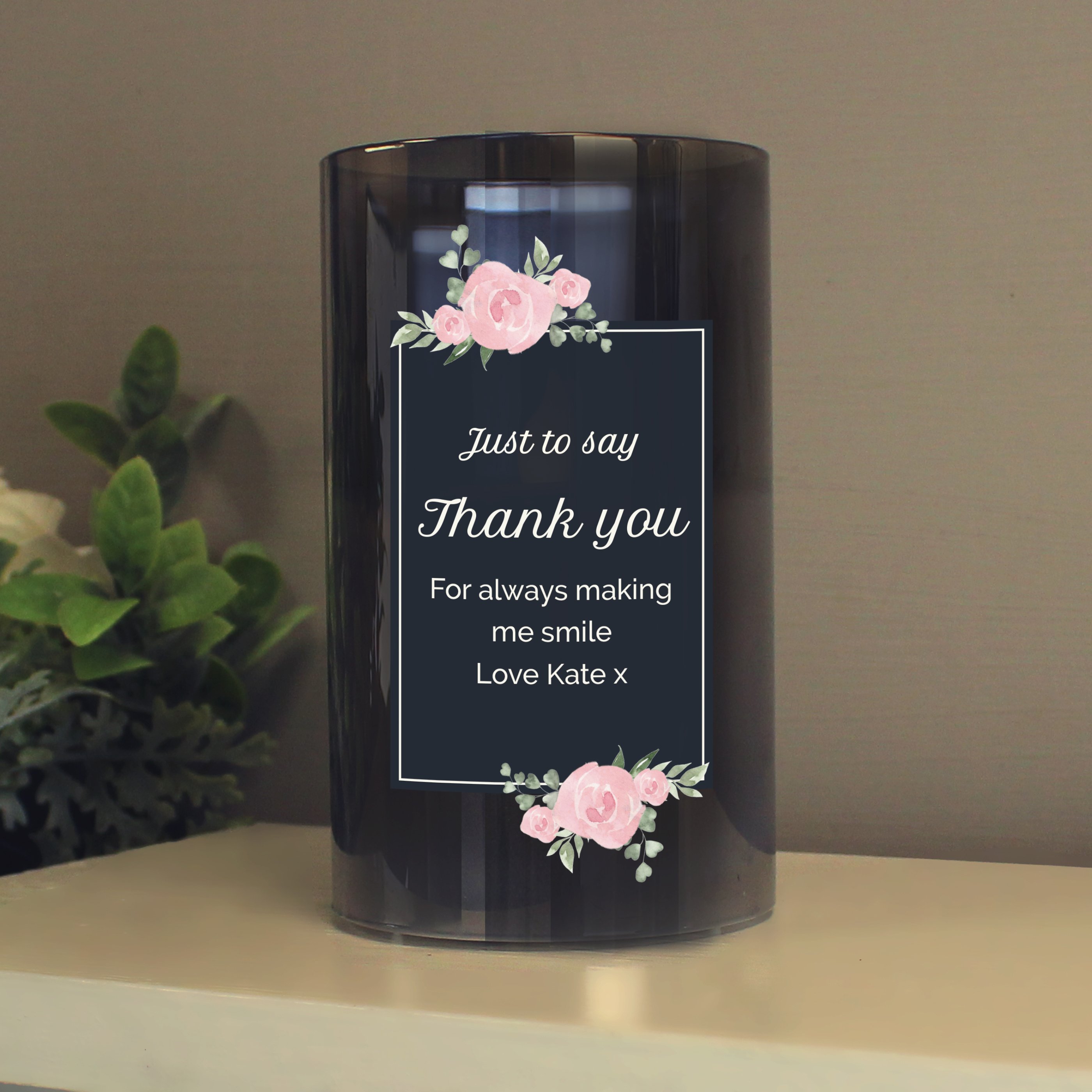 Personalised Floral Smoked LED Candle