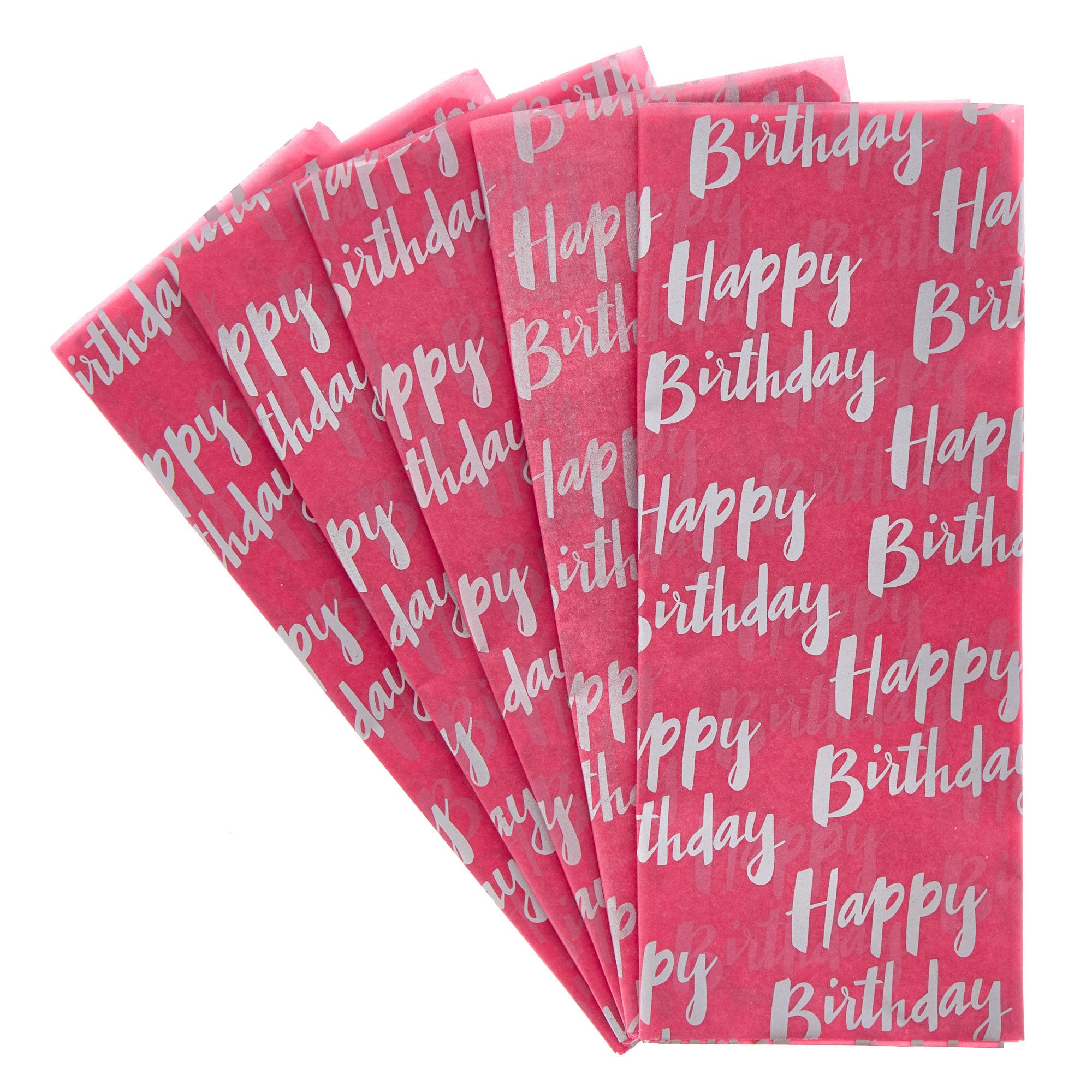 Pink & Silver Happy Birthday Tissue Paper - 5 Sheets