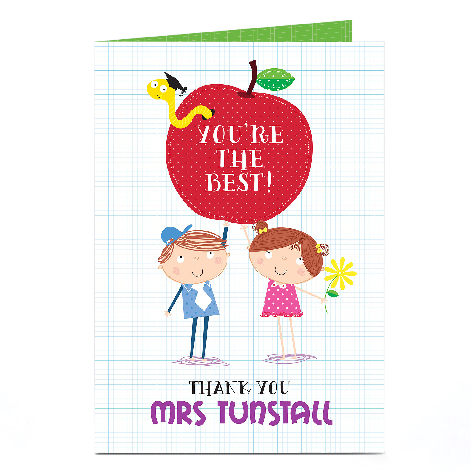 Personalised Thank You Teacher Card - Red Apple