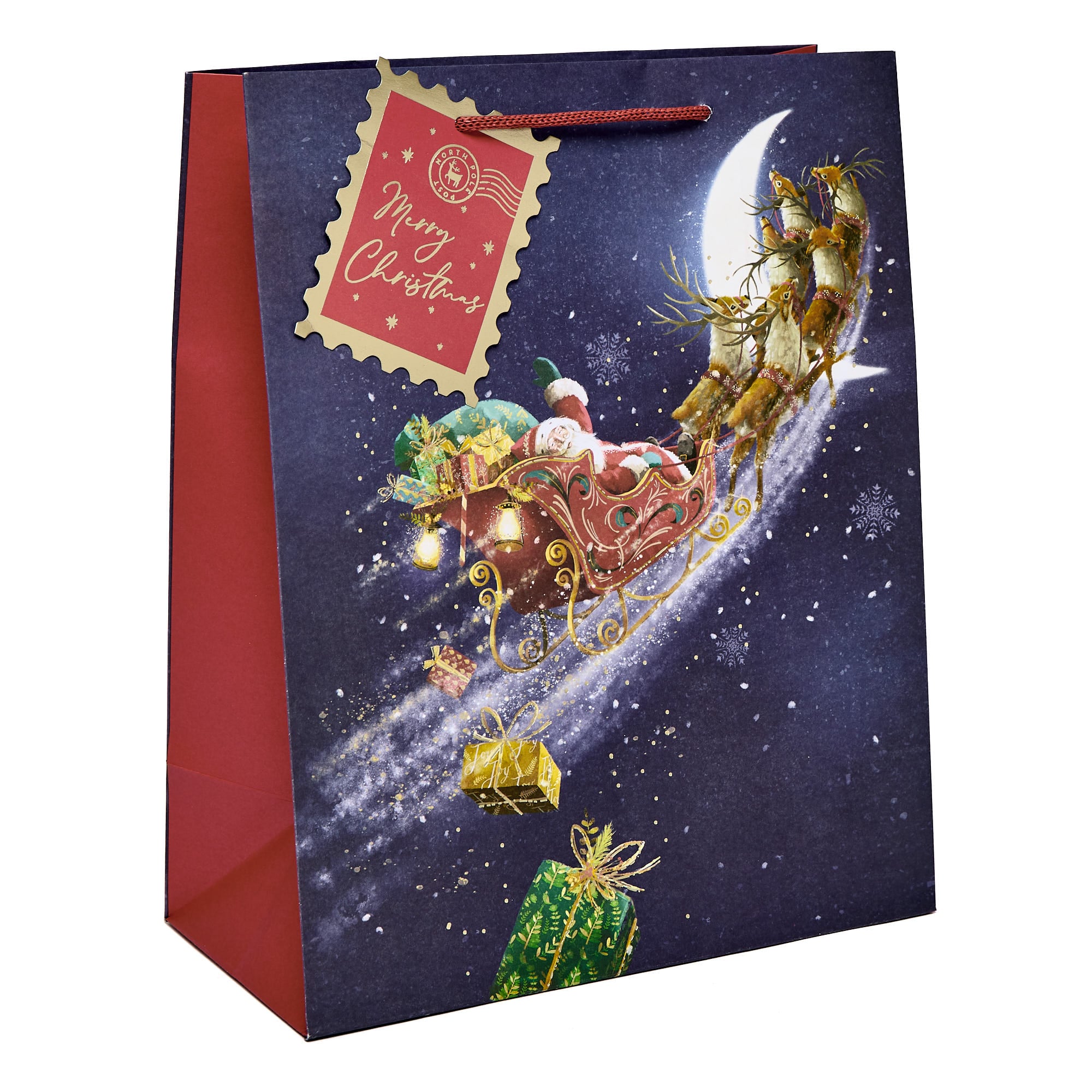 Santa Sleigh & Reindeer Large Portrait Christmas Gift Bag