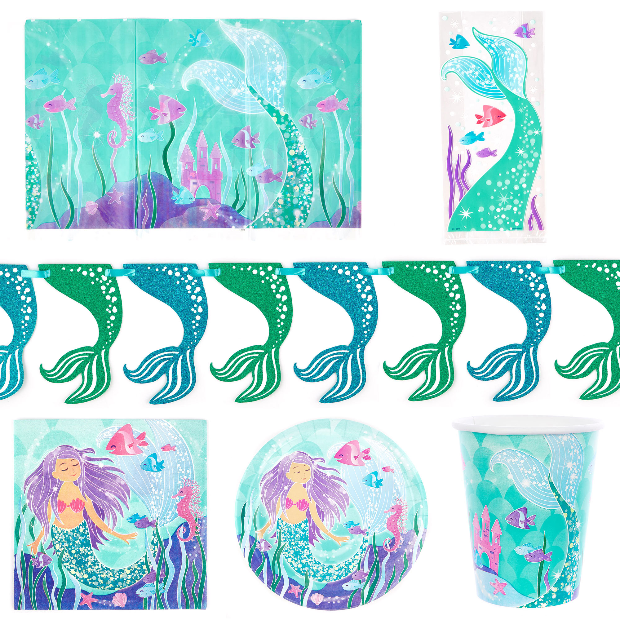 Mermaid Party Tableware & Decoration Bundle - 16 Guests