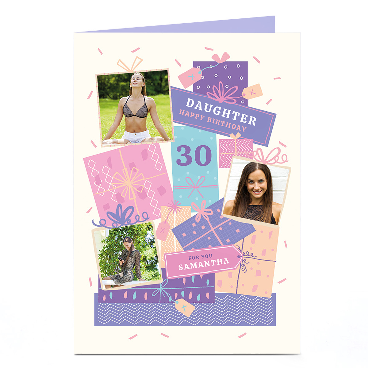 Photo Birthday Card - Purple Gifts, Editable Age & Recipient