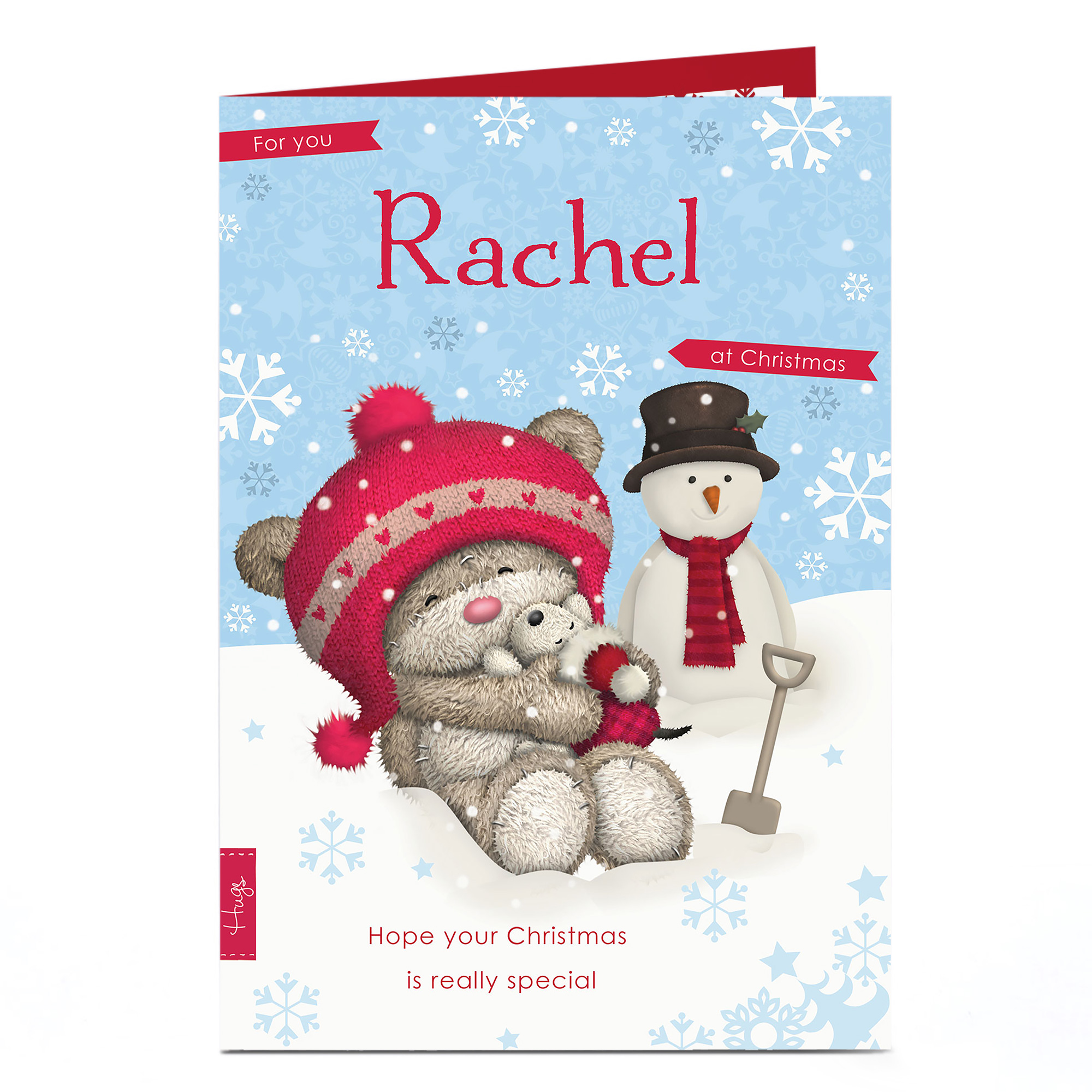 Personalised Hugs Bear Christmas Card - Bear & Snowman