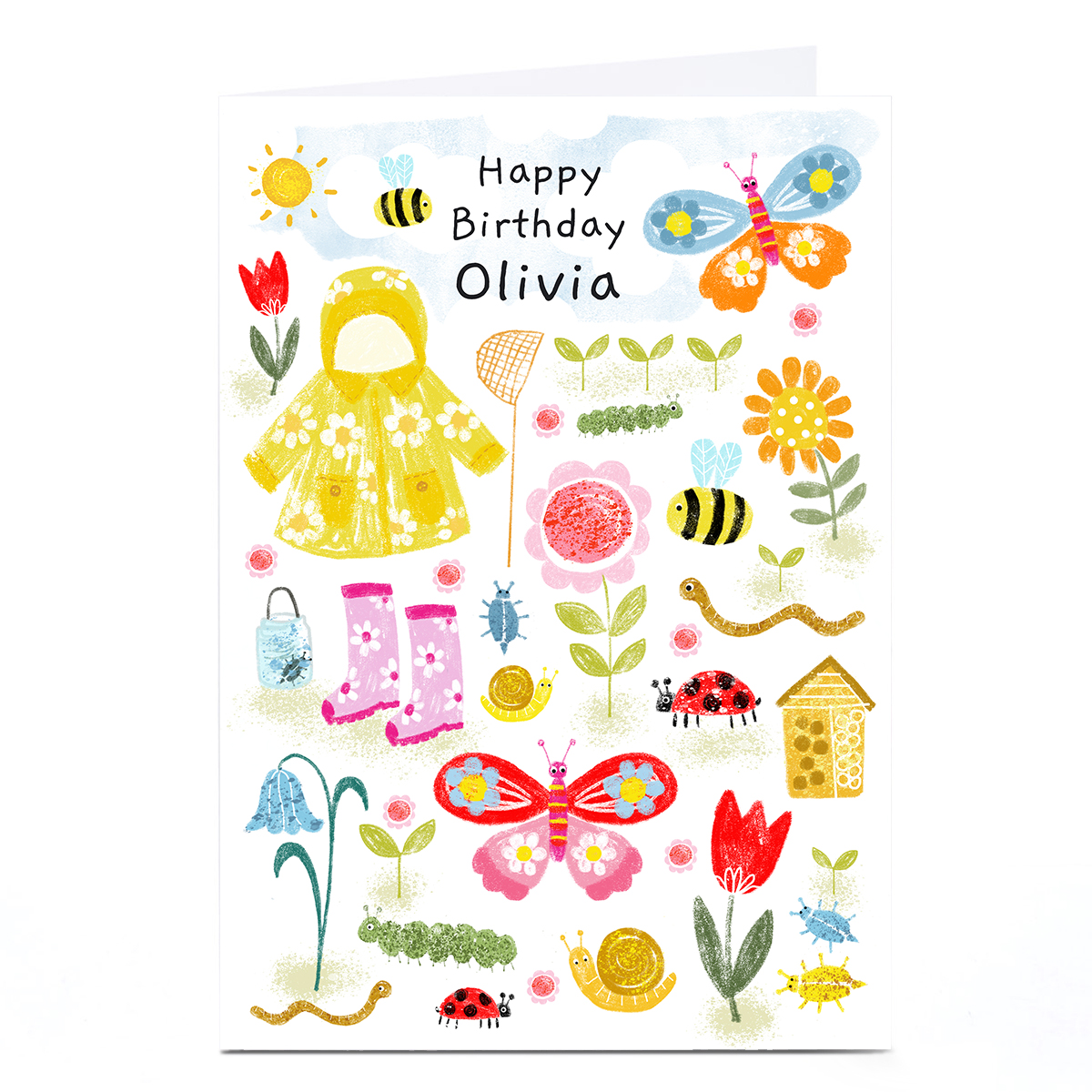 Personalised Lindsay Loves To Draw Birthday Card - Garden Bugs