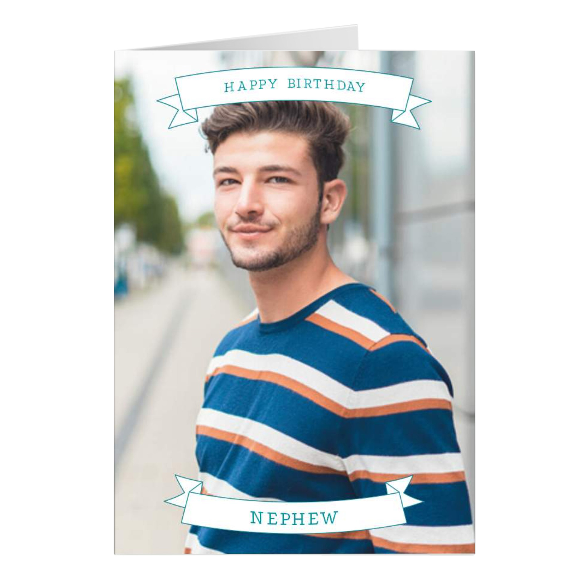 Photo Birthday Card - Nephew, Blue Banner