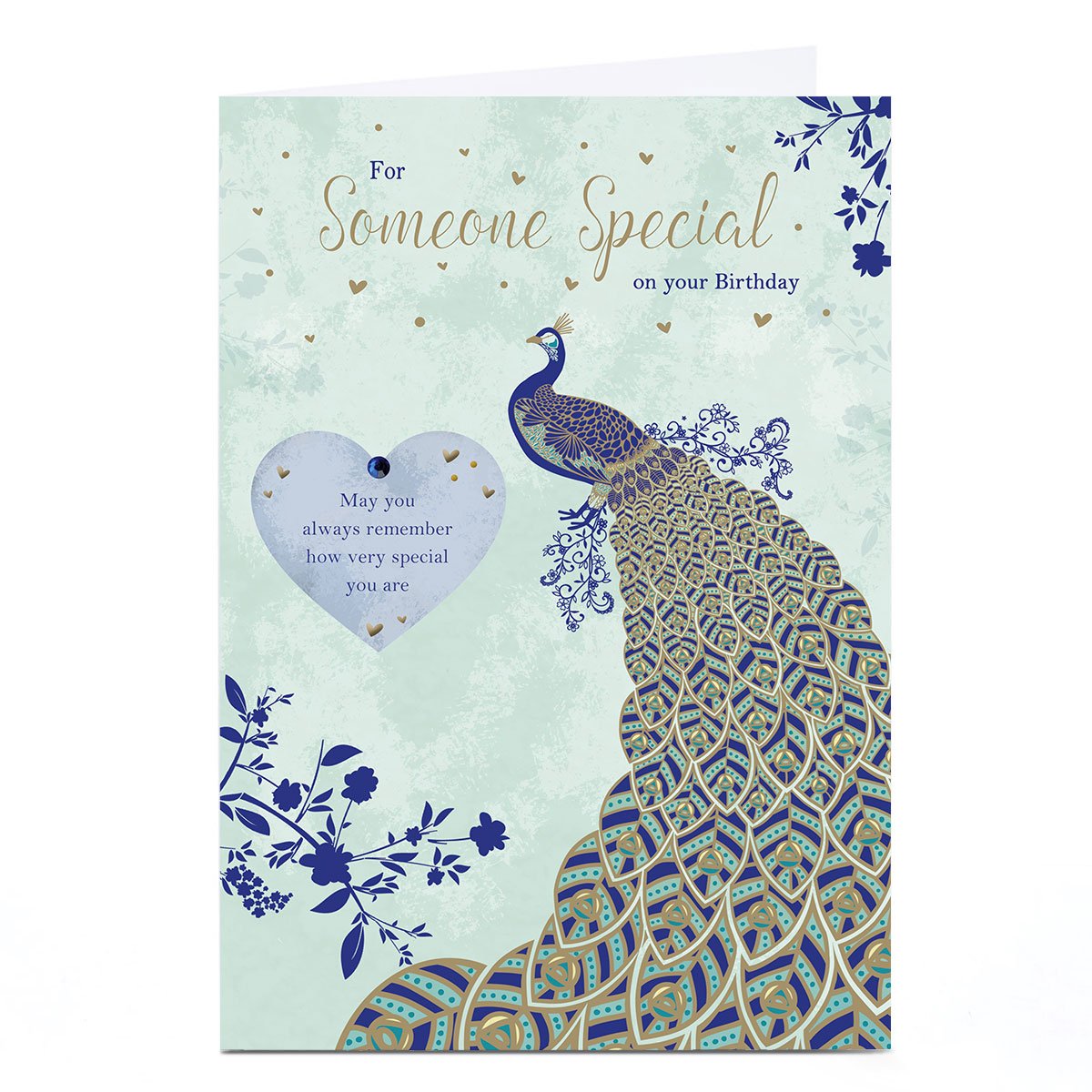 Personalised Birthday Card - Turqoise Peacock Feathers, Someone Special 
