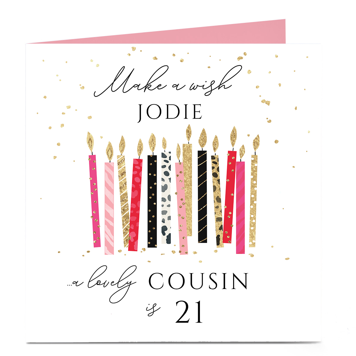 Personalised Birthday Card - Printed Candles Cousin, Editable Age & Recipient