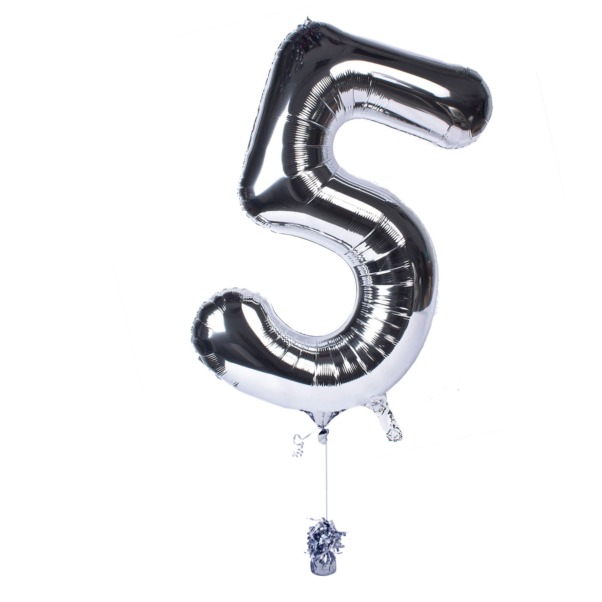 Large Silver Number 5 Inflated Balloon Arrangement 