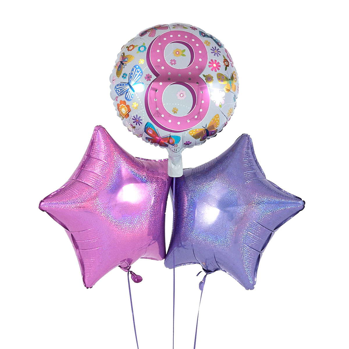 8th Birthday Butterfly Pink Balloon Bouquet - DELIVERED INFLATED!