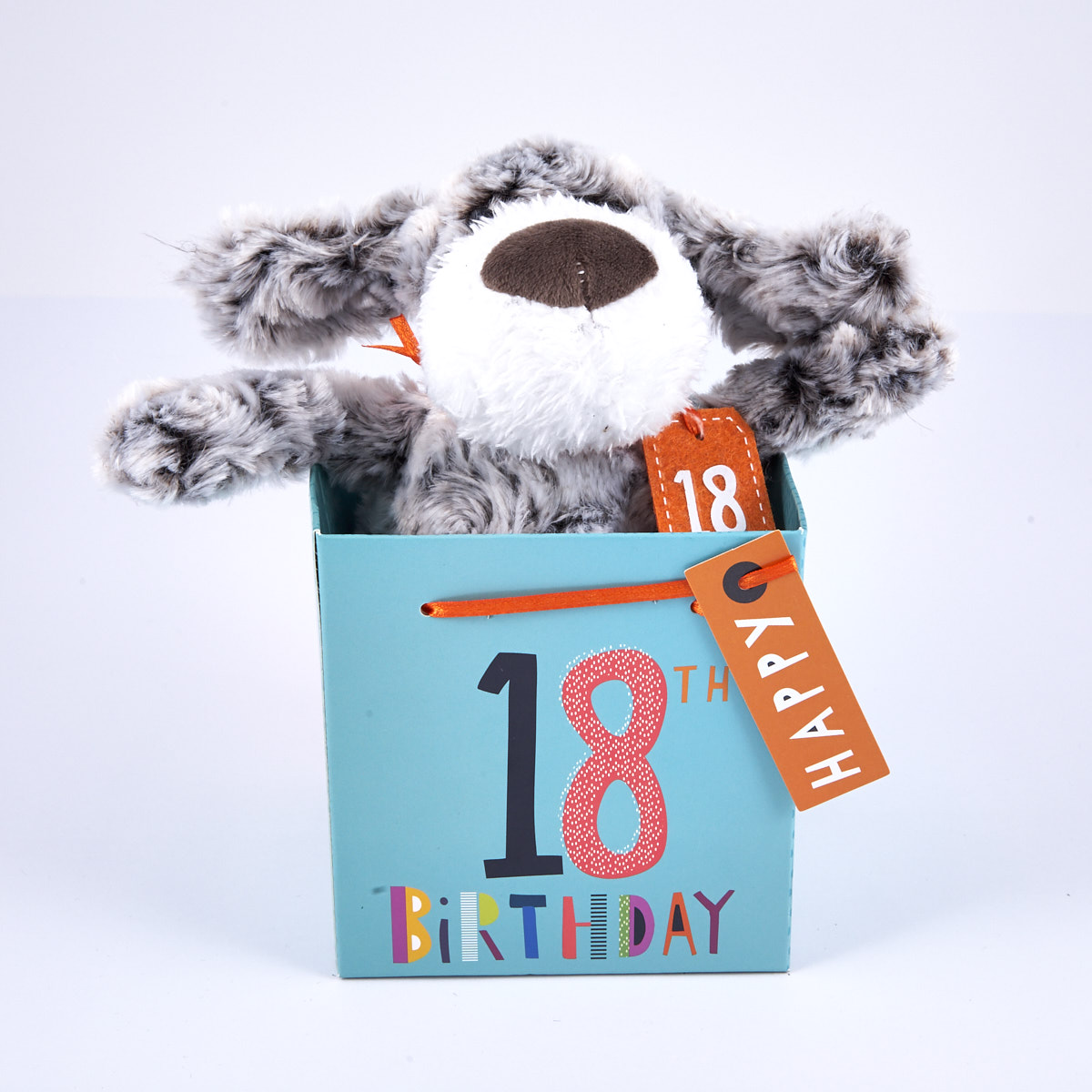 Buy 18th Birthday Grey & White Dog In Gift Bag for GBP 2