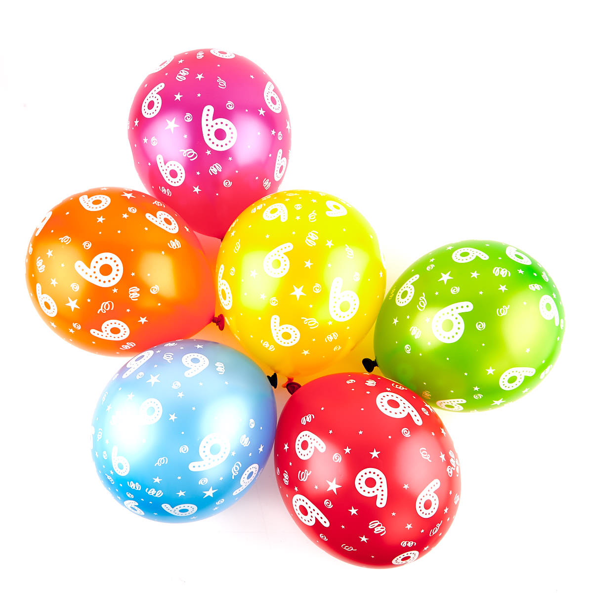 Multicoloured 6th Birthday Helium Latex Balloons - Pack Of 6 